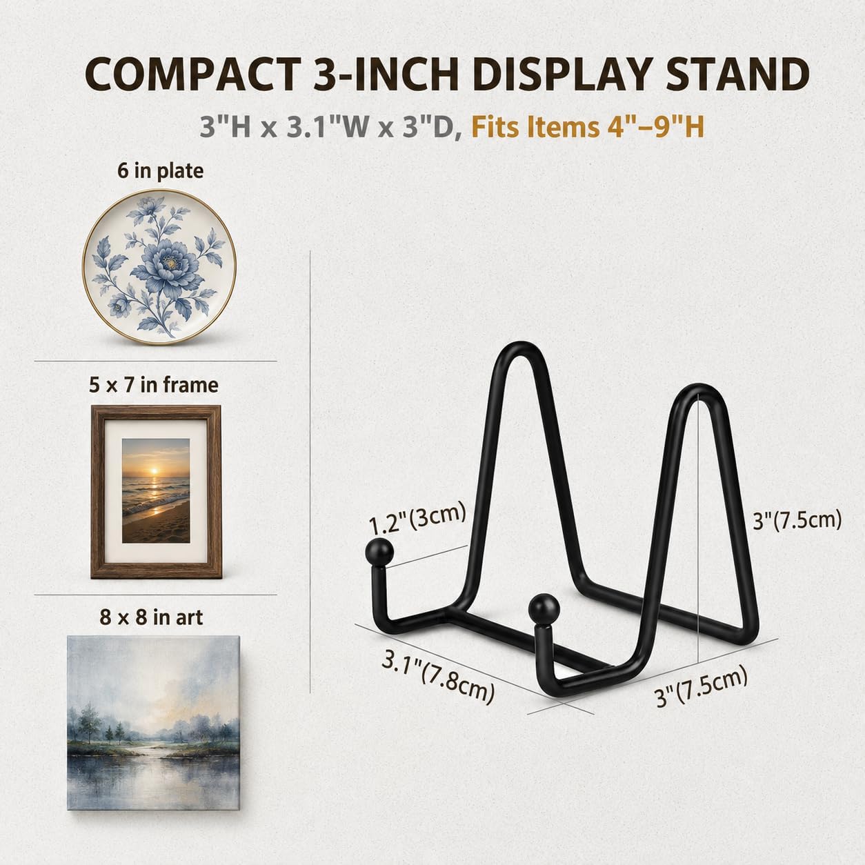 Artliving Plate Stands for Display - Iron Easel Stand Plate Holder Display Stand Picture Frame Stand for Pictures | Photo|Decorative Plate |Dish | Tabletop Art - 3 inch-Black