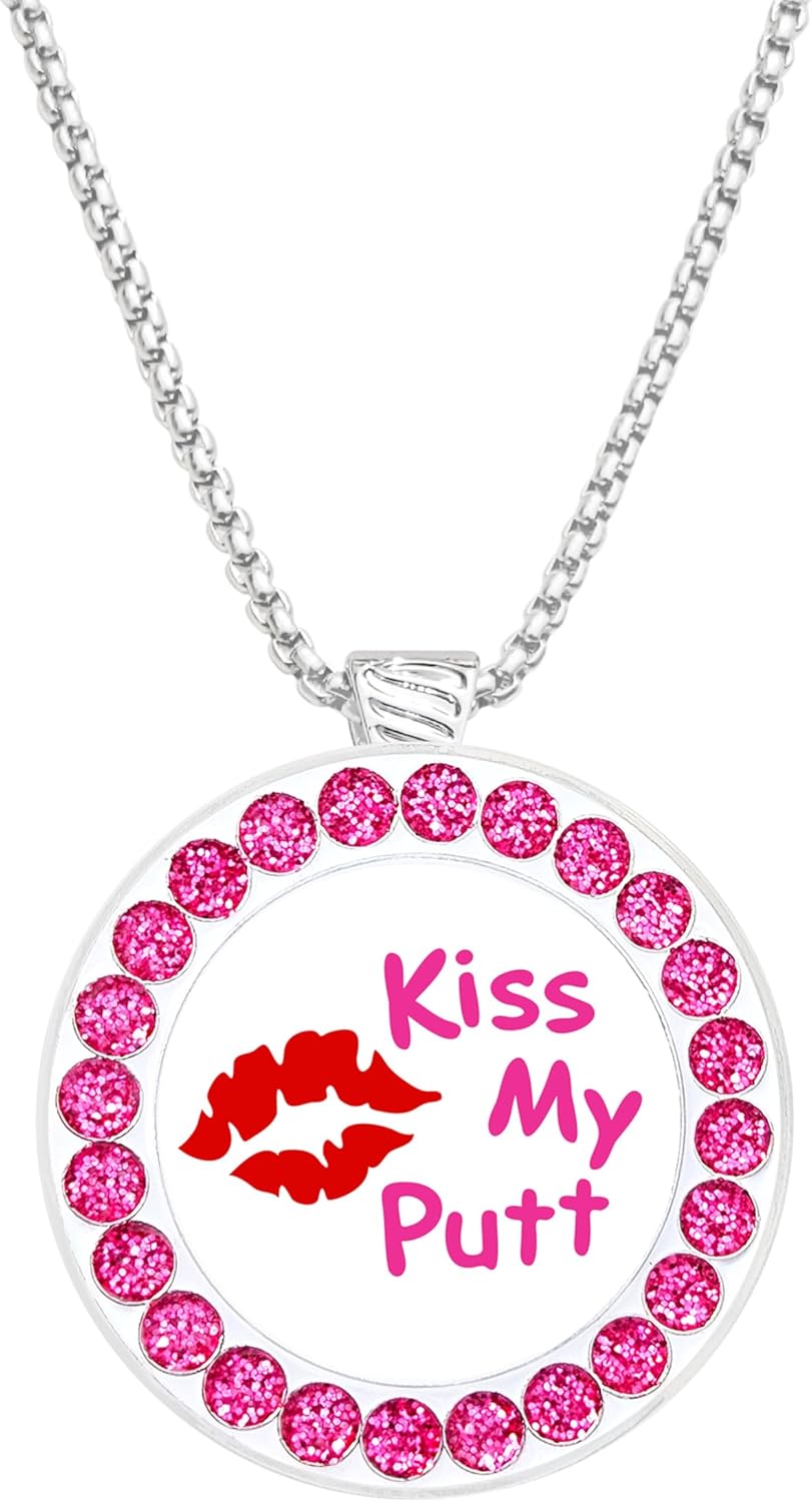 NAVIKA Serenity Golf Necklace with Removable Kiss My Putt Ball Marker with Glitter | Fun Golfing Accessory for Her | Funny Gift for Women Golfers