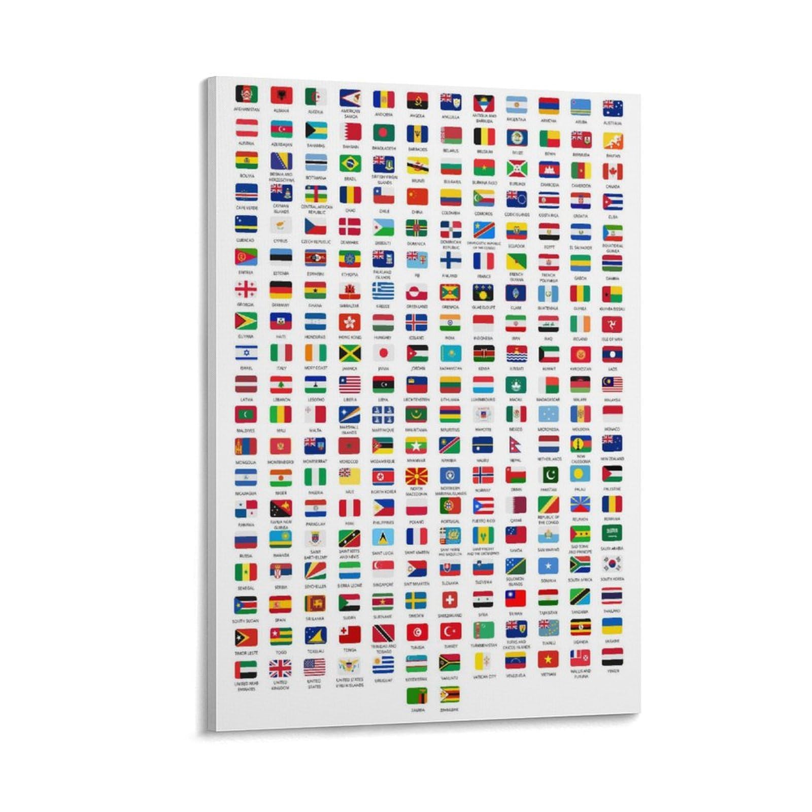 Affiche éducative Drapeaux Du Monde - 230 Drapeaux Codés Par Continent - Format A3 Laminé (29,7x42 Cm) - Surface Effaçable