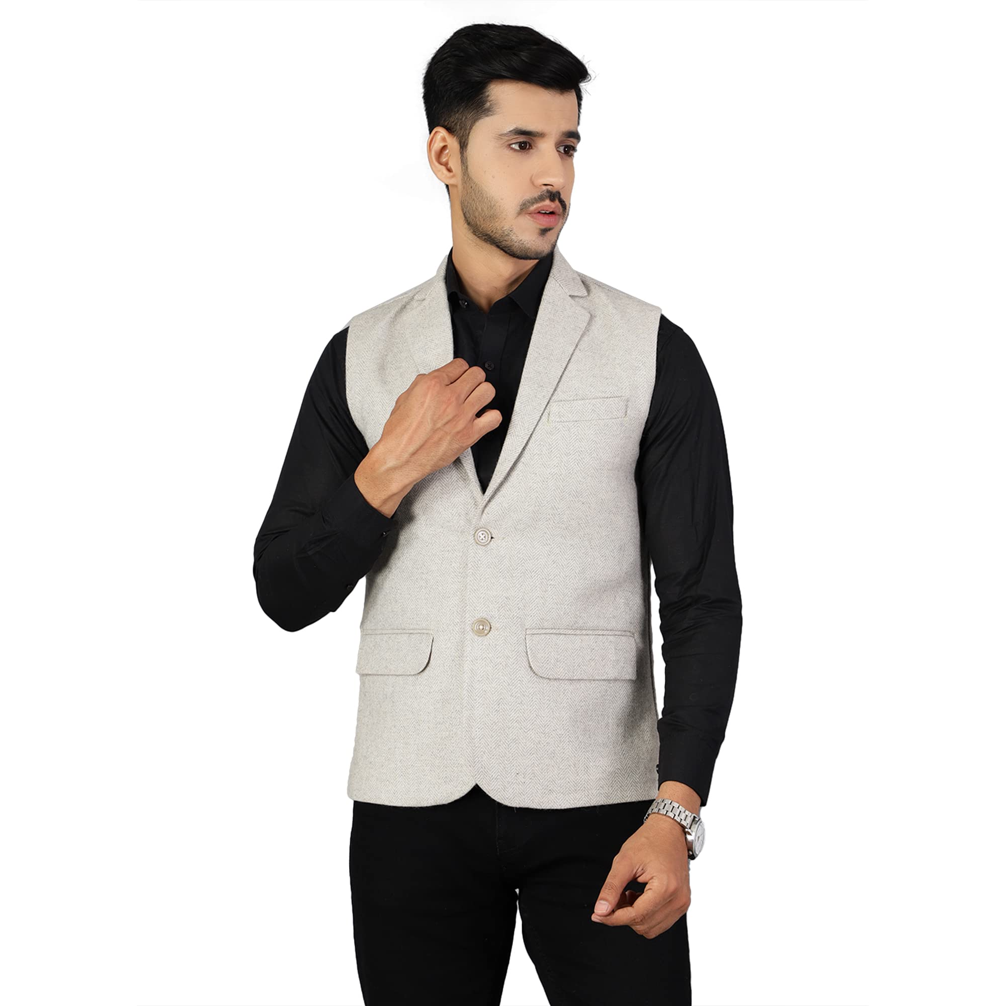 wintage Men's Tweed Grey Modi Nehru Jacket-picture-37