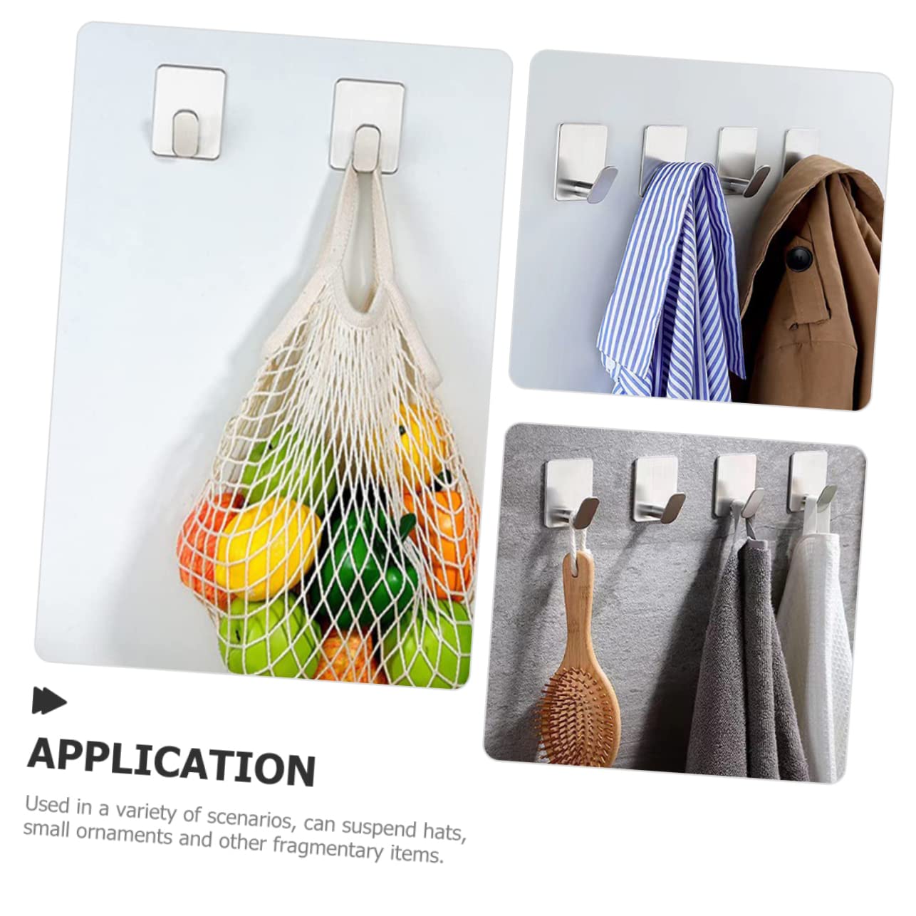 VASDEV 8 ganchos adhesivos de acero inoxidable para montaje en pared, ganchos de almacenamiento para ropa, ganchos para toallas, organizador de llaves, gancho individual para abrigos, gan