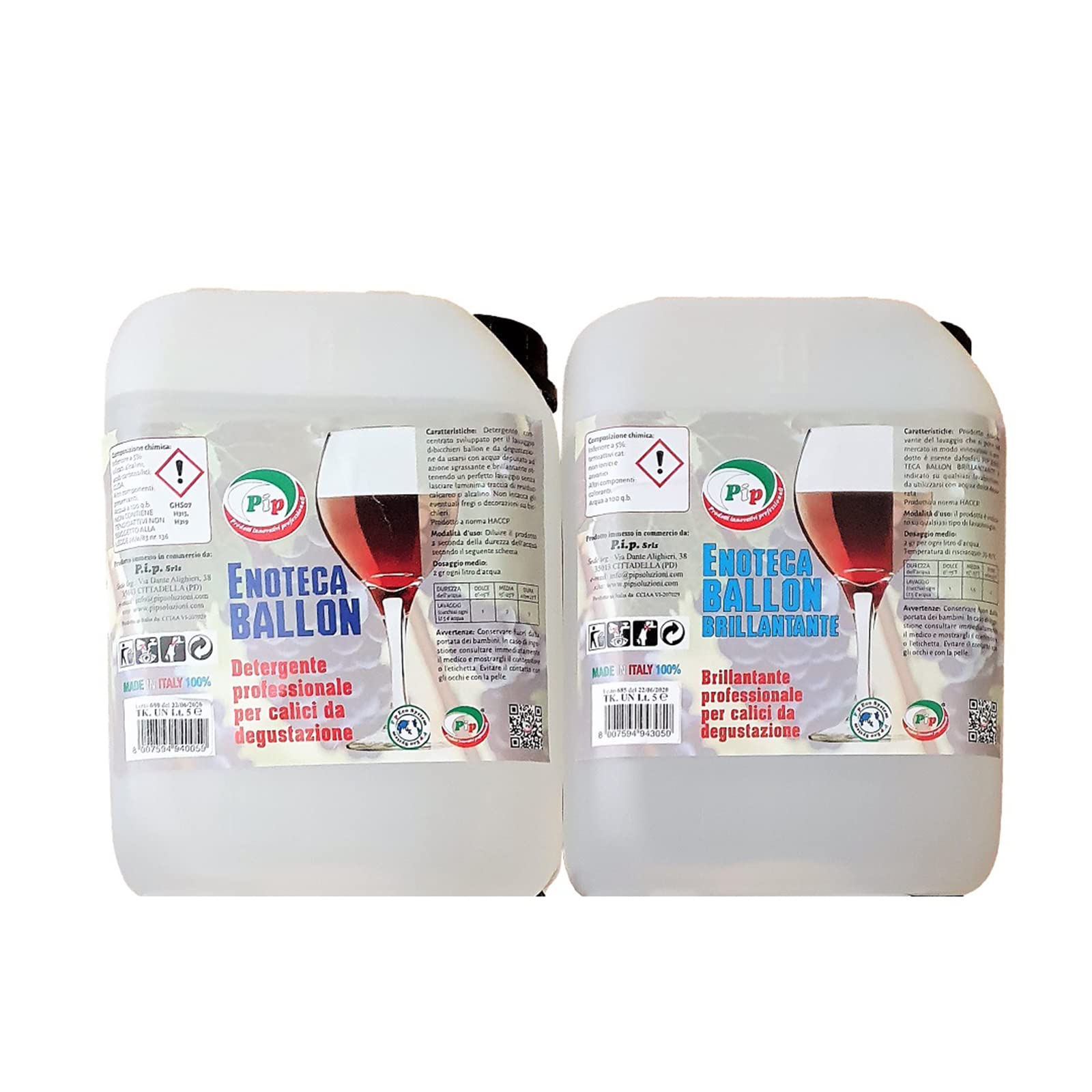 PIP Detergente Lavabicchieri Enoteca Ballon + Brillantante Lavastoviglie Ballon, Set 1+1 TK T5, Detersivo Stoviglie Industriale, Additivo Lavastoviglie, Anticalcare, HACCP, Specifico Bicchieri Ballon