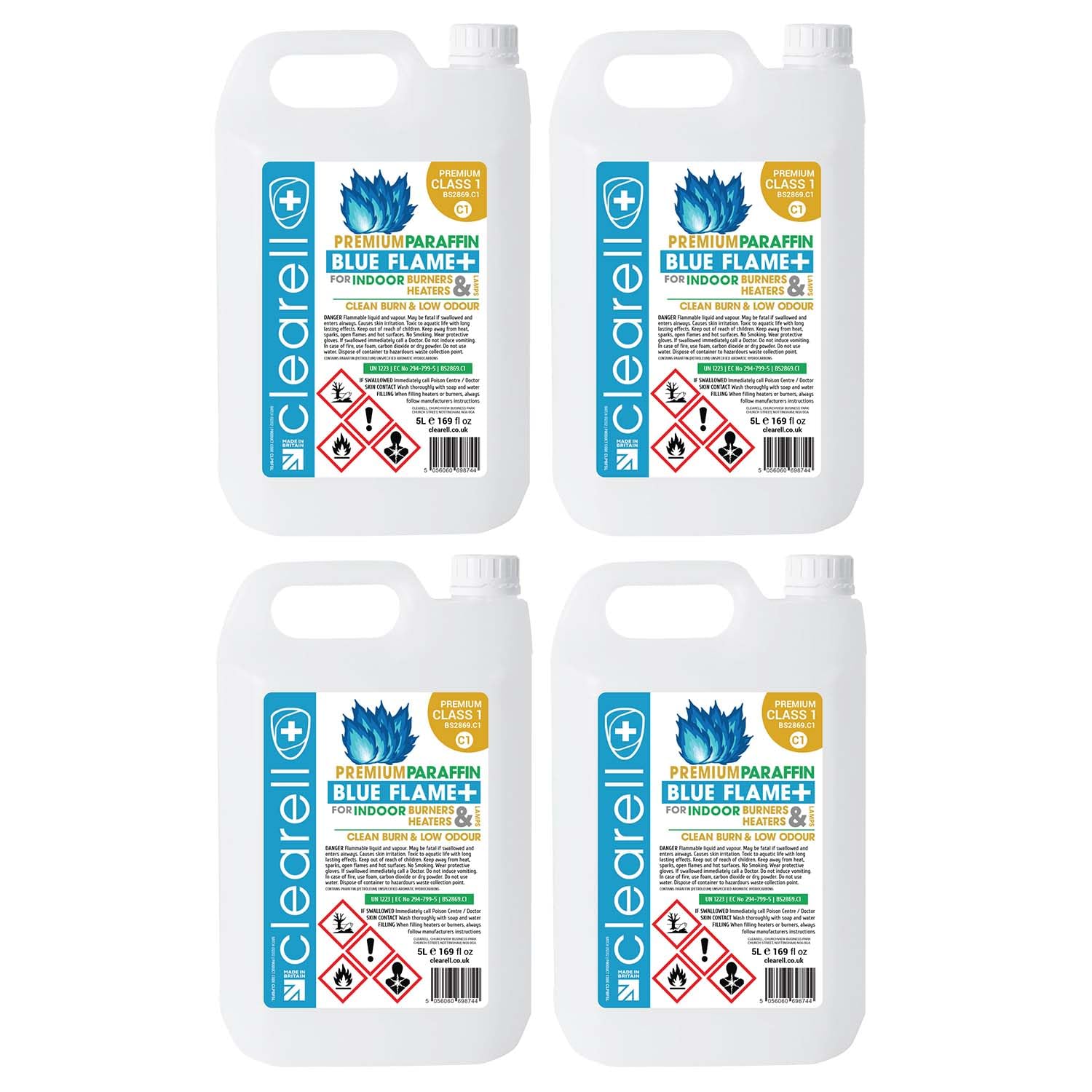 Clearell 20L | Pack of 4 x 5L | Blue Flame Premium Indoor Paraffin Class 1 | 20 litres BS2869 C1