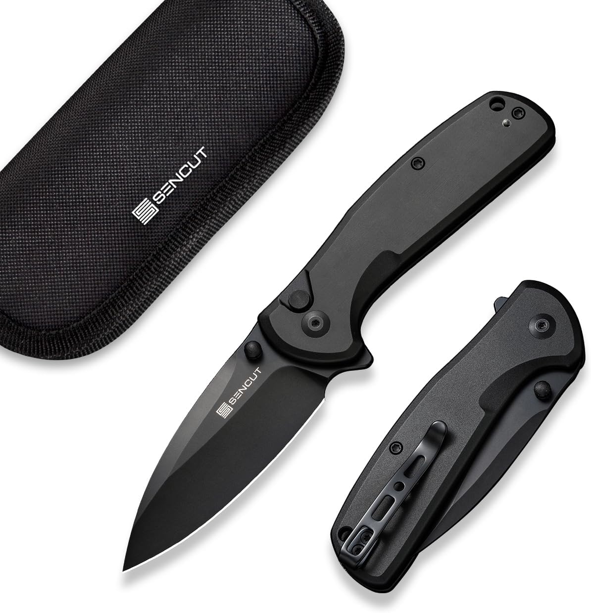 - SENCUT ArcBlast Button Lock Knife for EDC, Folding Pocket knife with Aircraft-grade Aluminum Handle and 2.98" 9Cr18MoV Blade, Outdoor Gift for Men and Women S22043B-1 (Black)