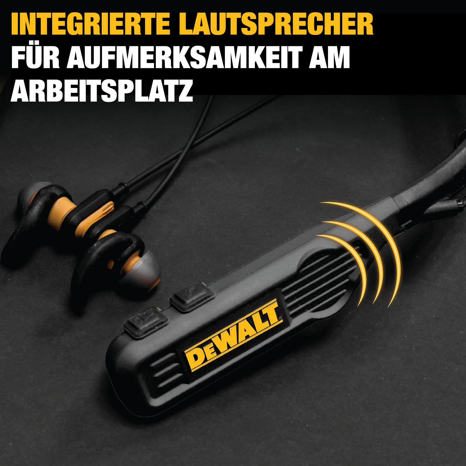 DEWALT Heavy Duty Black Edition 2-in-1 Bluetooth Nackenbügel-Kopfhörer mit Lautsprecher, kabelloses Headset für Baustelle, 60+ Std. Laufzeit, IP56, Freisprechen, inkl. Tragetasche