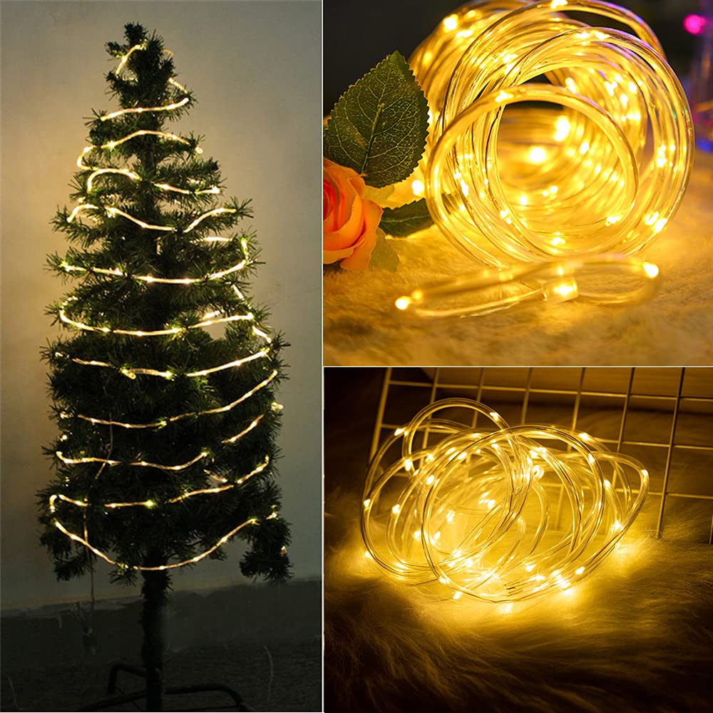 10M 100 LEDS Lichterschlauch Batterie, Schlauch Außen mit Fernbedienung und Timer, IP65 Wasserdicht, 8 Modi und dimmbar Lichterkette Innen Strom für Weihnachten, Schwimmbad Deko 5.5mm