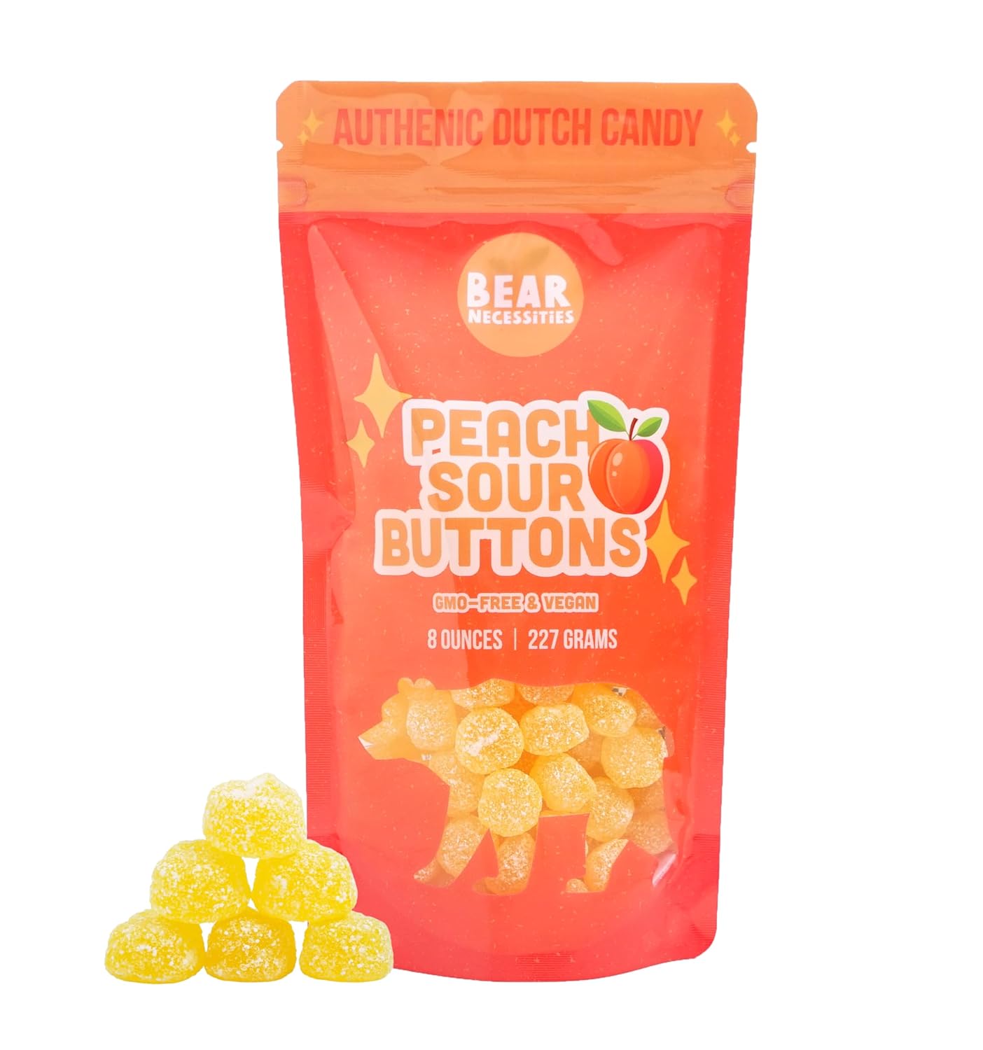 Bear Necessities Sour Buttons – Cherry Flavor Dutch Candy | Tart & Sweet Sour Gummies Made in the Netherlands | Bold Cherry Flavor, Soft Texture & Sugar Coating | Gourmet Candy Treat – 16 Ounce Bag