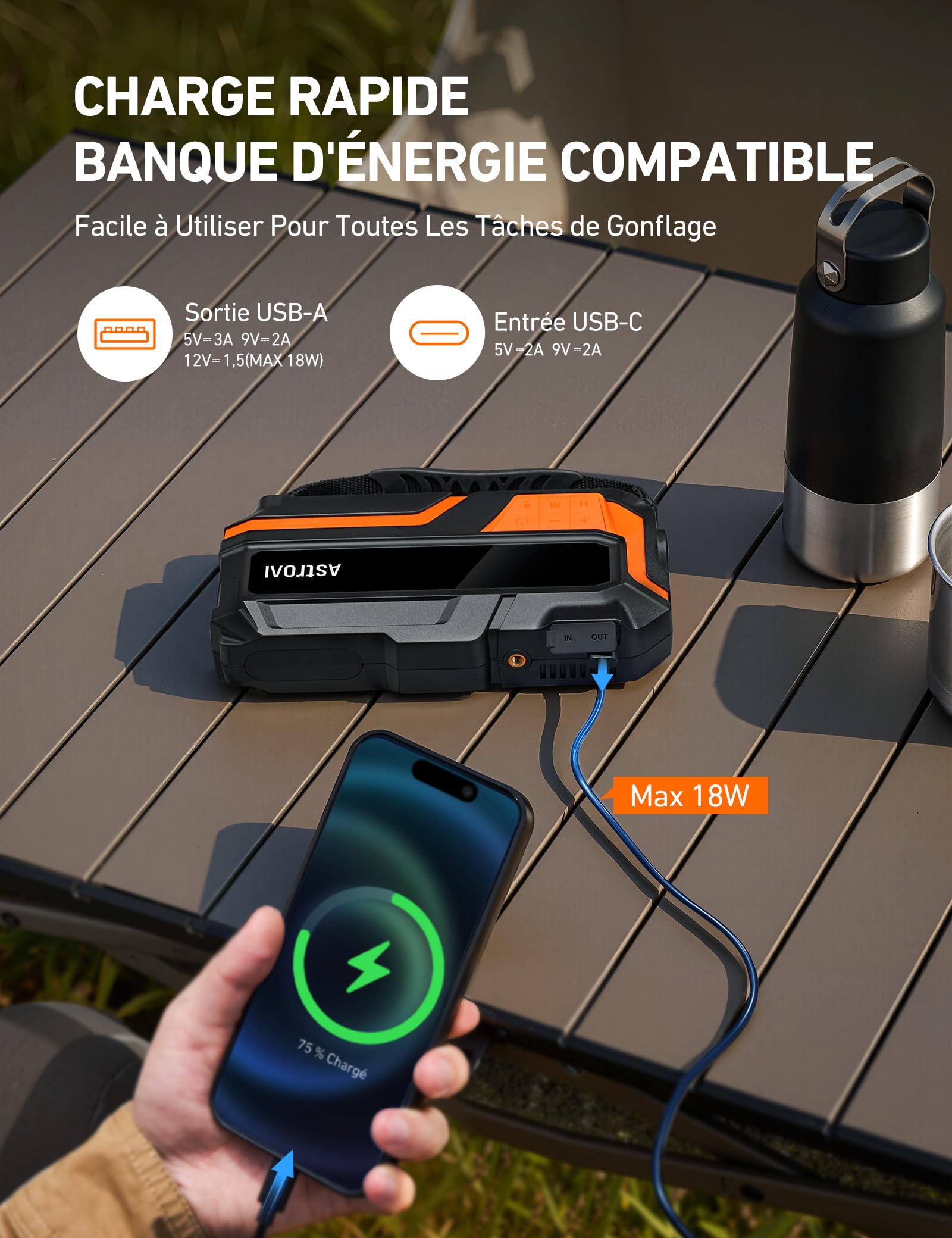 AstroAI Booster Batterie Voiture 6000A Démarreur avec Compresseur à Air | 150PSI 12V 10L Essence/8 L Diesel, Ecran LED Pinces de Sécurité Facilité d'Utilisation Compact pour Voitures Motos SUV Orange