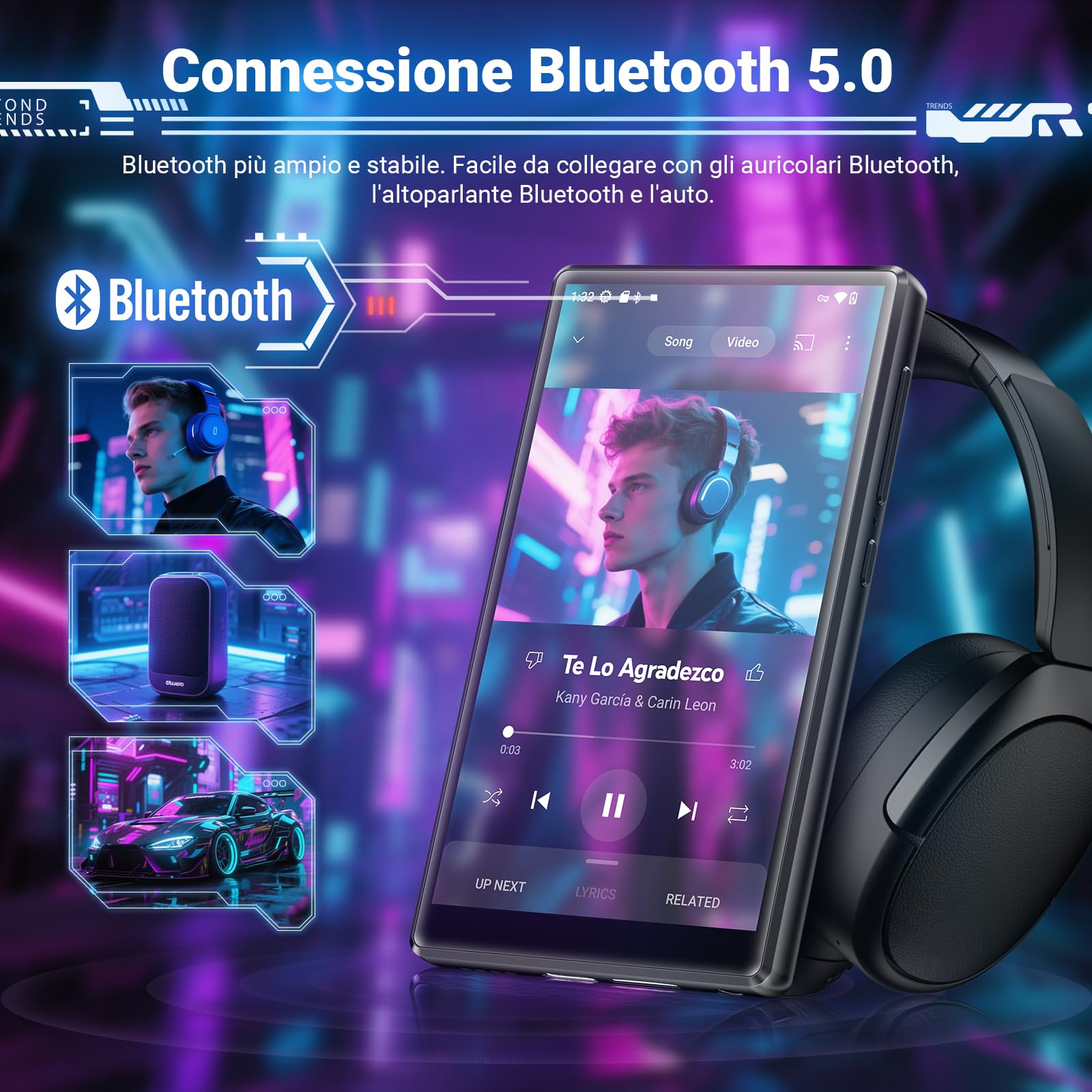 MECHEN 256GB Lettore MP3 Spotify Bluetooth WiFi, Android 13 e WiFi Streaming, Display IPS da 5,0 pollici 1080P, Audible Deezer Amazon Music Preinstallato (X56-D)