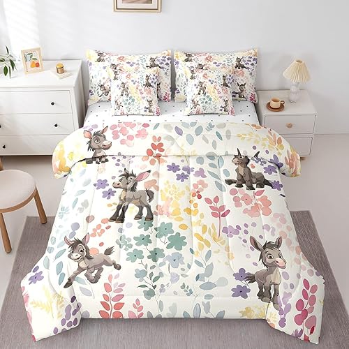 Erosebridal 7 Piece Kids Cute Donkey Full Bedding Set,Farmhouse Animal Donkey Co