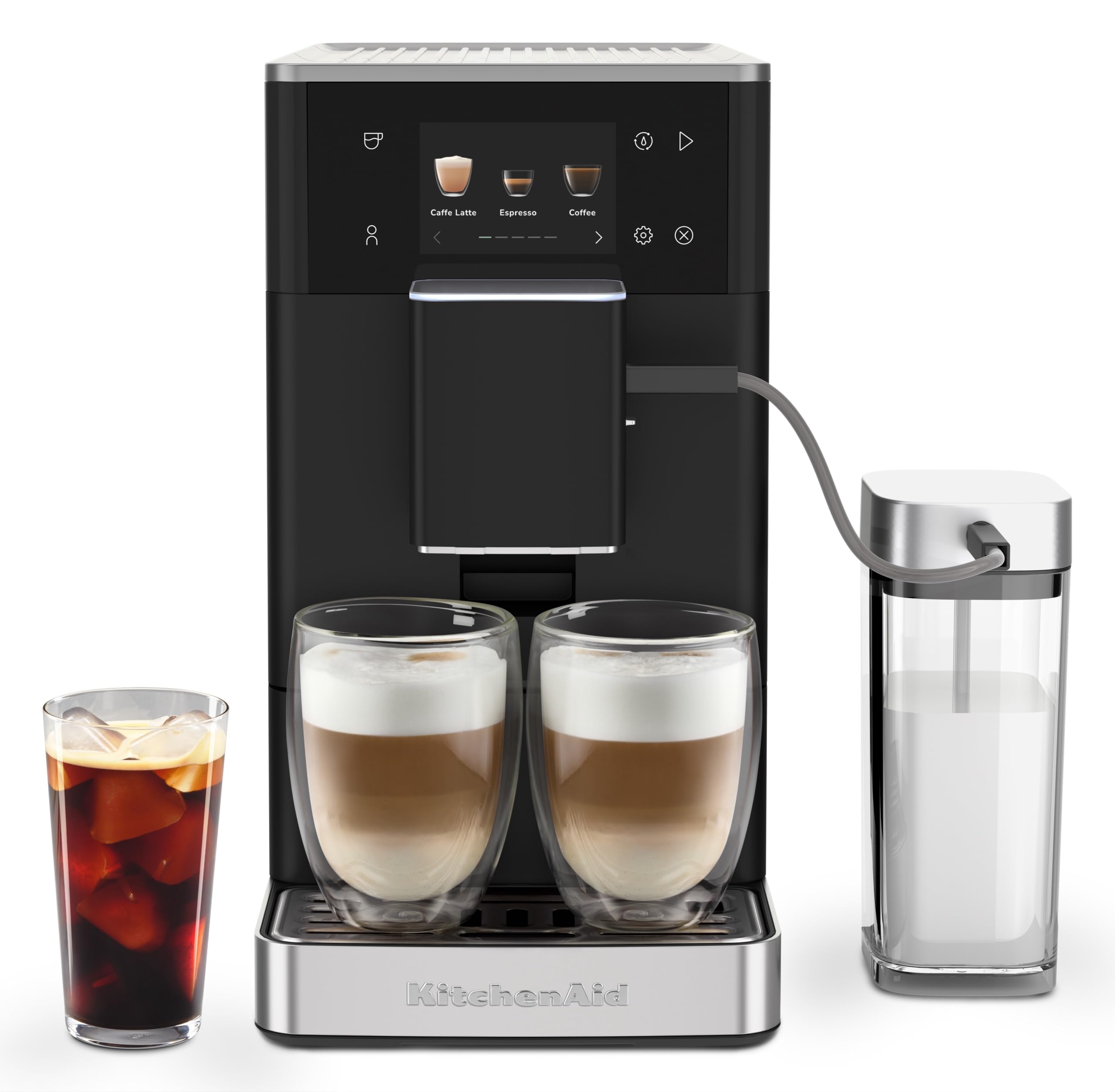 KitchenAid KF4 Macchina da Caffè Superautomatica, AutoMilk Avanzato, Macinacaffè IntelliGrind, 15+ Ricette, Display Colori, Caffè Freddo, 15-18 Bar, Nero Opaco