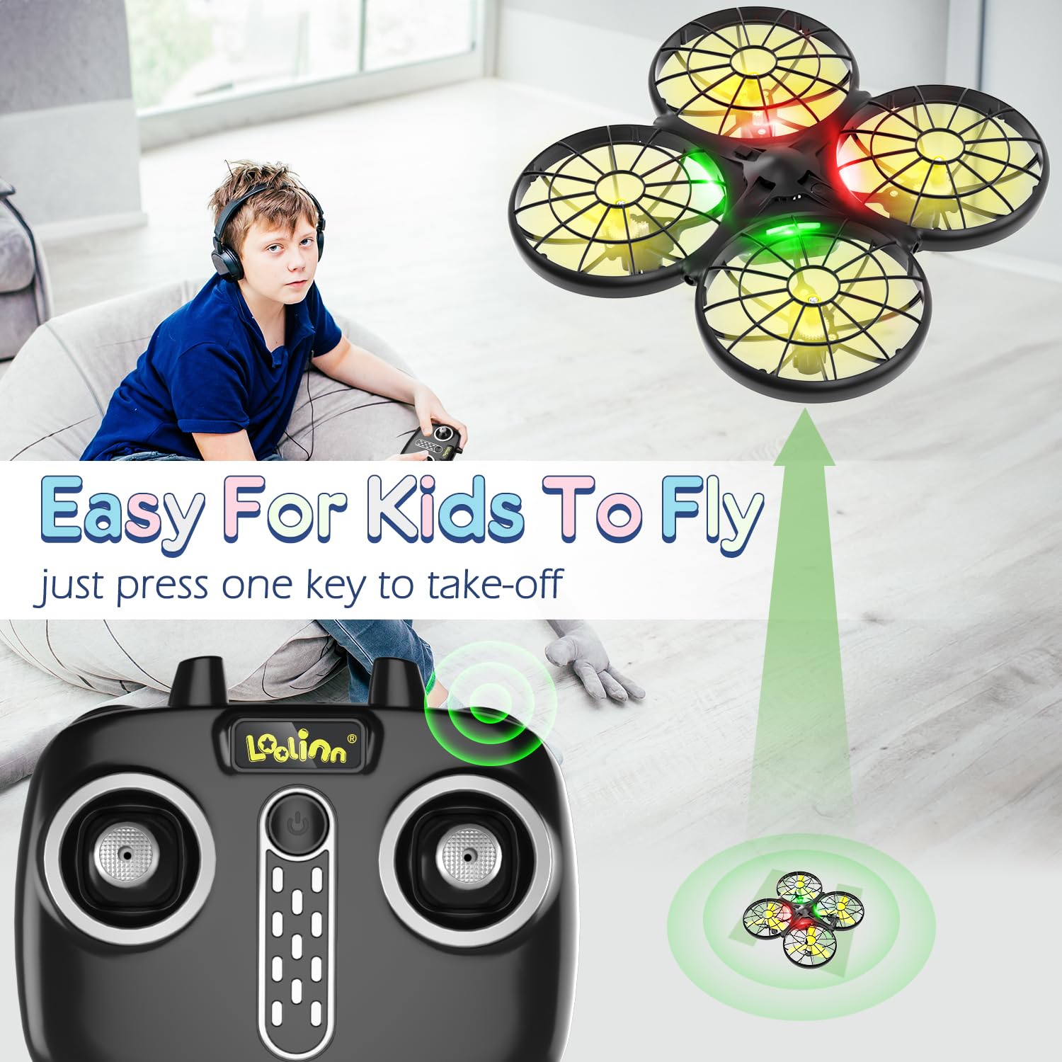 Loolinn | Dron dla dzieci - Mini dron, wewnętrzne drony RC z automatyczną technologią zapobiegającą kolizjom/odwrócenie 360° / tryb ręcznie sterowany/w zestawie dwa baterie (Prezent dla dzieci)