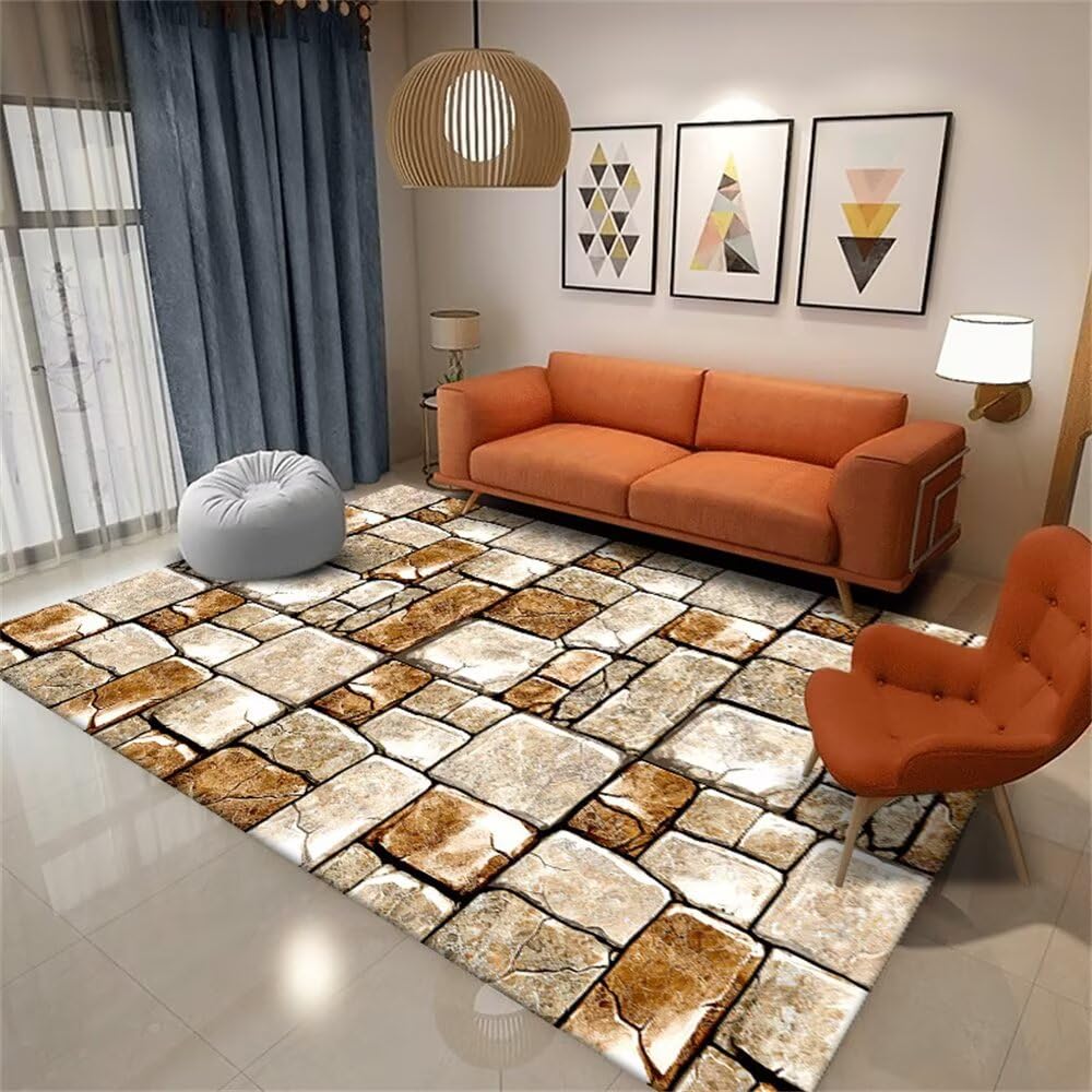 Tapis de sol salon à carreaux 3D couleur sable 80x150cm