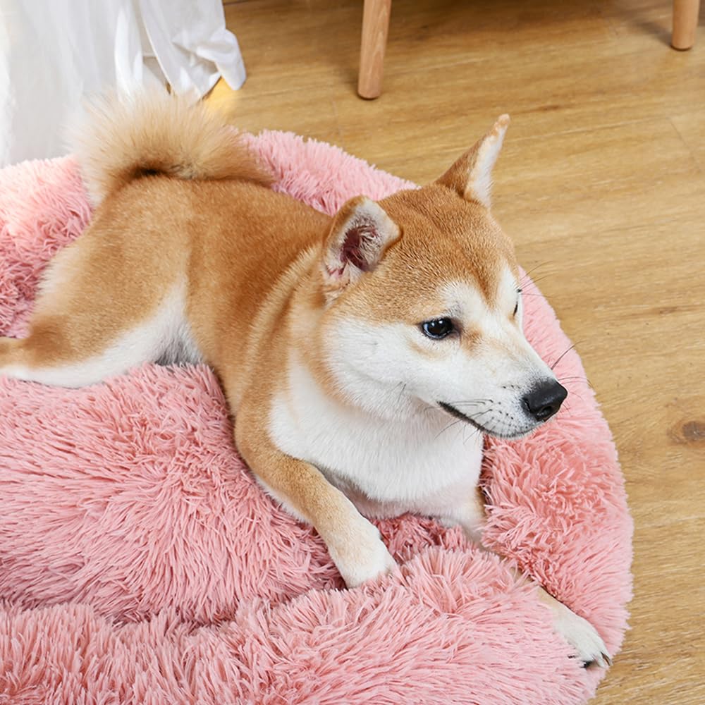 Cuccia Cane Gatto Rotondo da Ciambella Soffice Pelliccia Sintetica di Peluche Letto Per Cani e Gatti [L, Ø60 cm] Cuccia per Cane Gatto con Fondo Resistente All'acqua e Antiscivolo