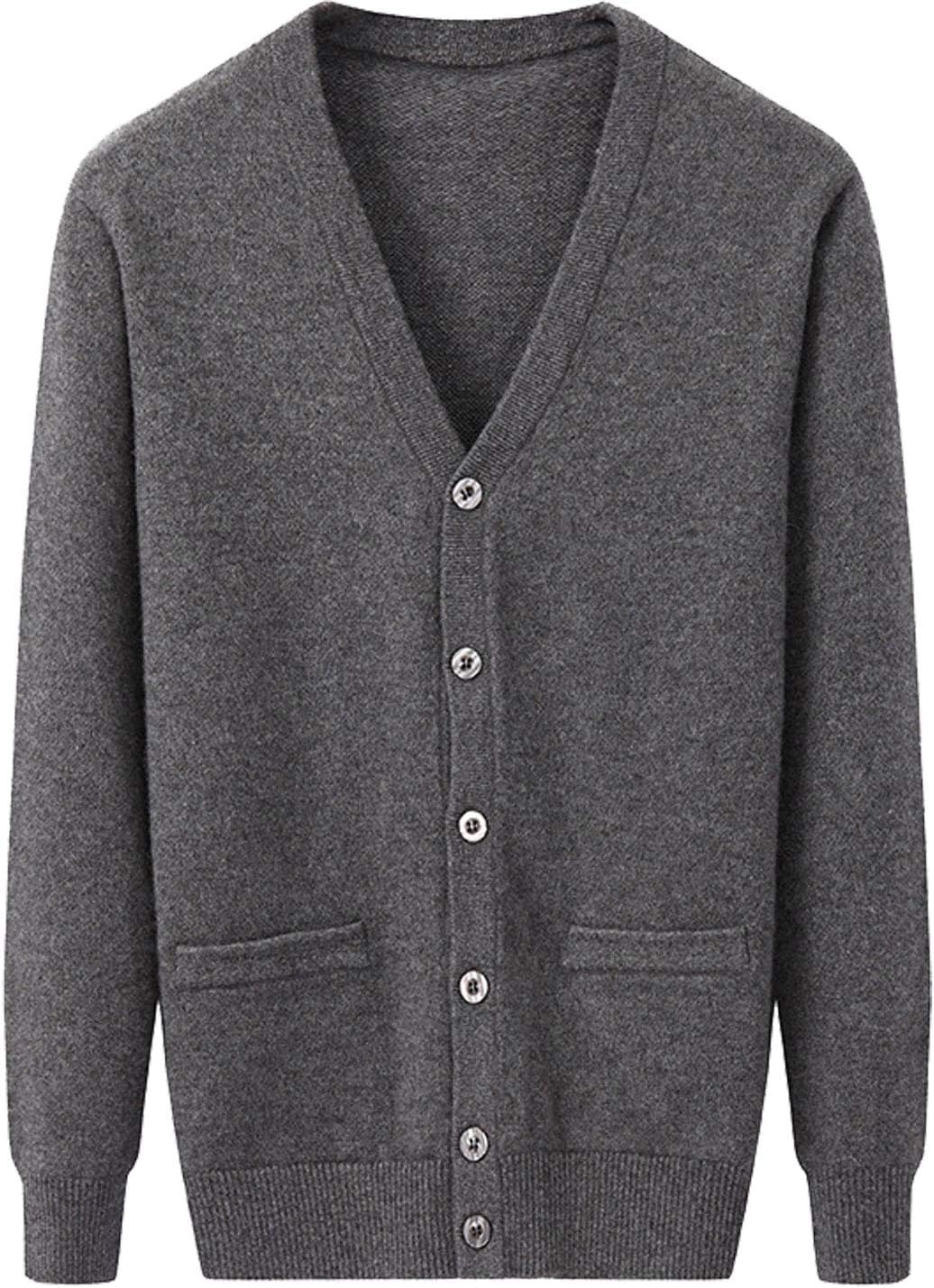 Flygo Men's V Neck 100% Cashmere Cardigan Sweater