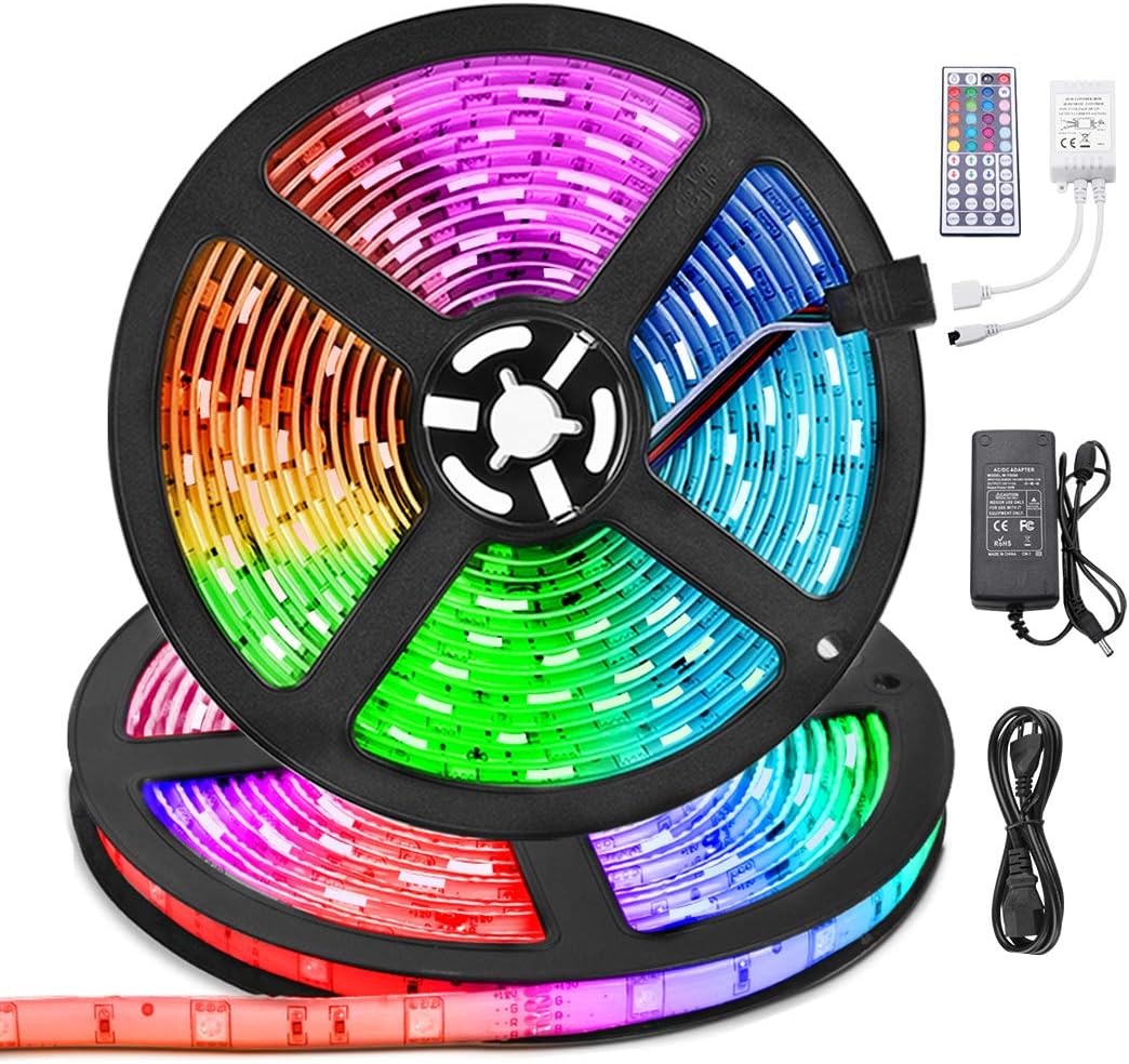 LED Strip Lights 32.8ft Waterproof,10m RGB Color Changing Self-Adhesive LED Lights Strips Flexible with Remote, 300LEDs 5050 Neon Rope Lights, LED Tape Lights for Teen Indoor Home Room Bedroom Decor