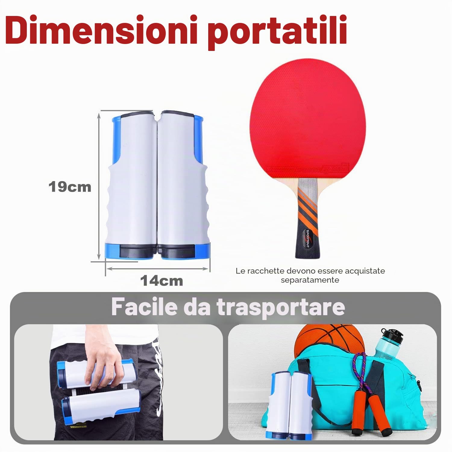 Sportout, rete retrattile da ping pong, portatile, ideale per tavolo da ping pong, scrivania, cucina o tavolo da pranzo