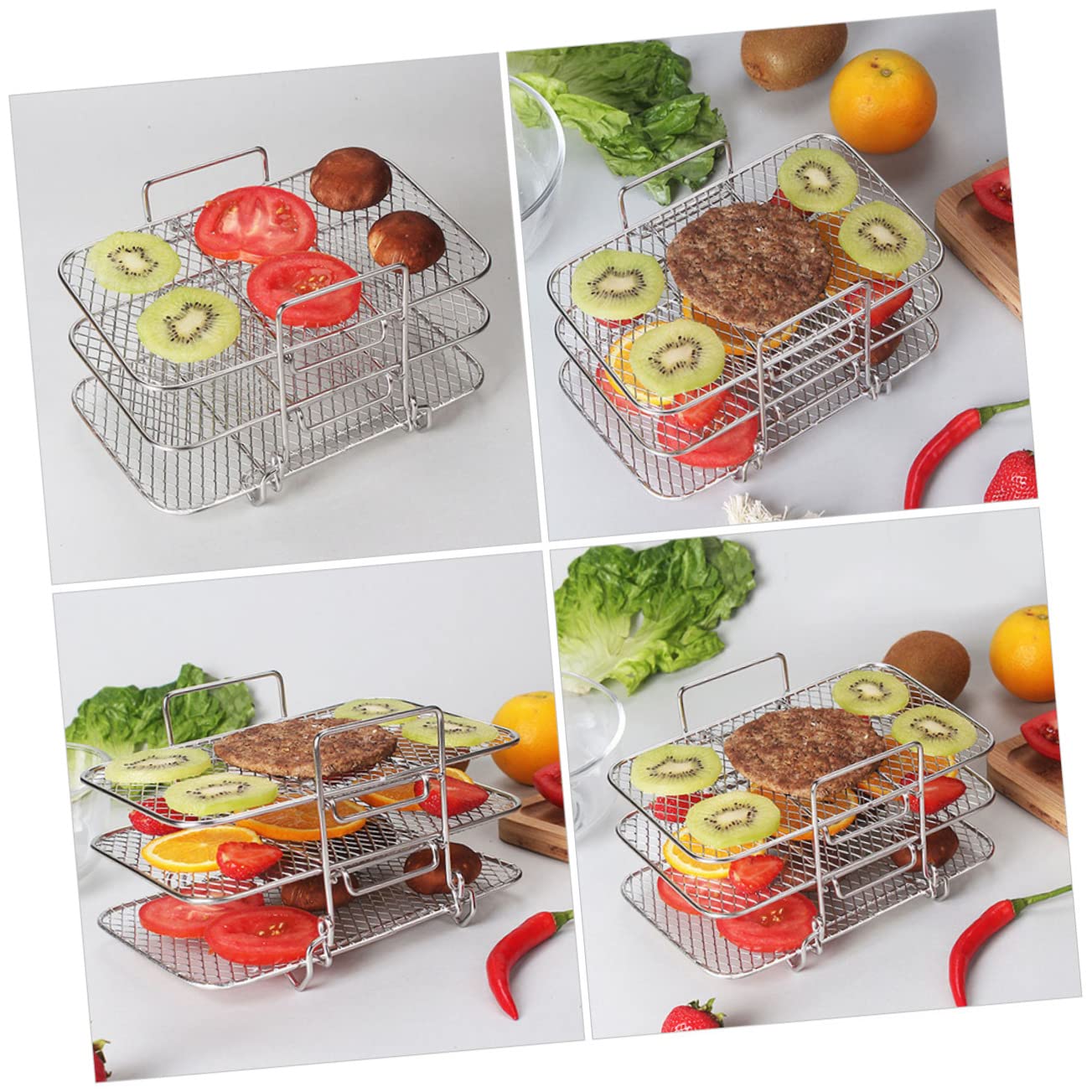 Homoyoyo Supporto Per Grigliare Acciaio Inossidabile Per Friggitrice Ad Aria Rack Tre Strati Per Deidratazione e Cottura Rapida Accessorio Pratico Per Cucina