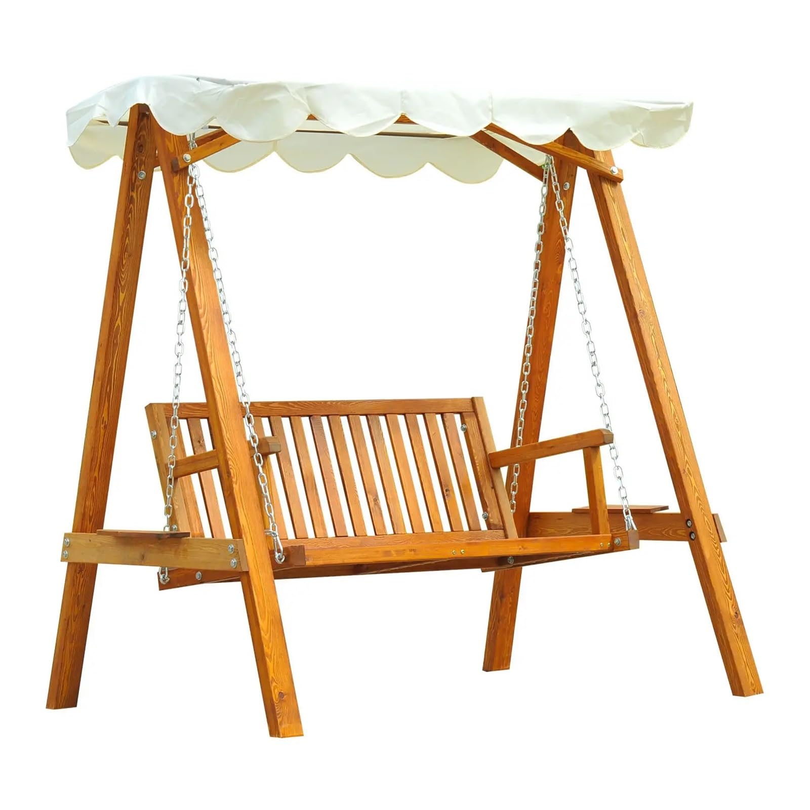 Wooden Swing Bench 2 Seater Garden Swing Seat Wooden Chair Outdoor Hammock Bench Furniture, Cream White