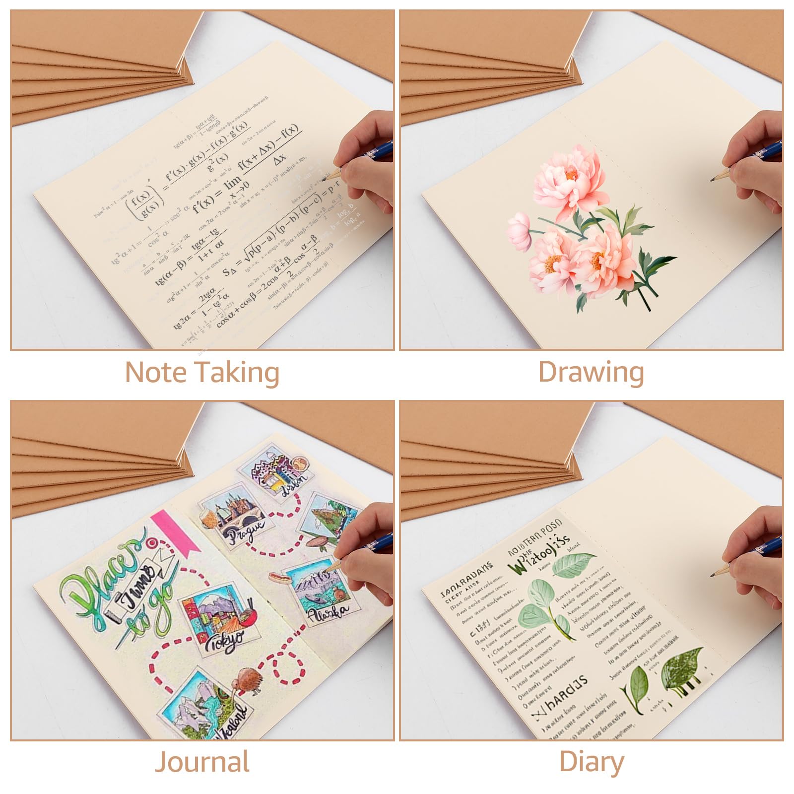 APACALI Carnet de Notes A5 30 Pcs 60 Pages Blanc avec Couverture Papier Kraft
