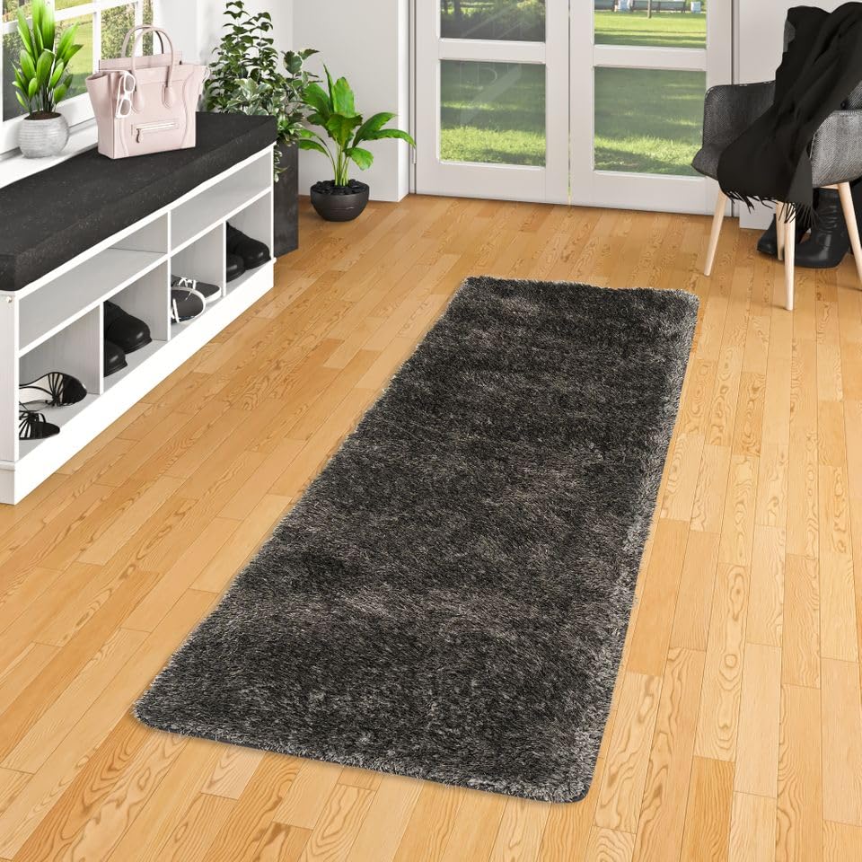 Snapstyle Tapis Shaggy à Poils Longs, Peluche, pour Le Salon et l'entrée Moelleux Luxe Feeling Mix Anthracite