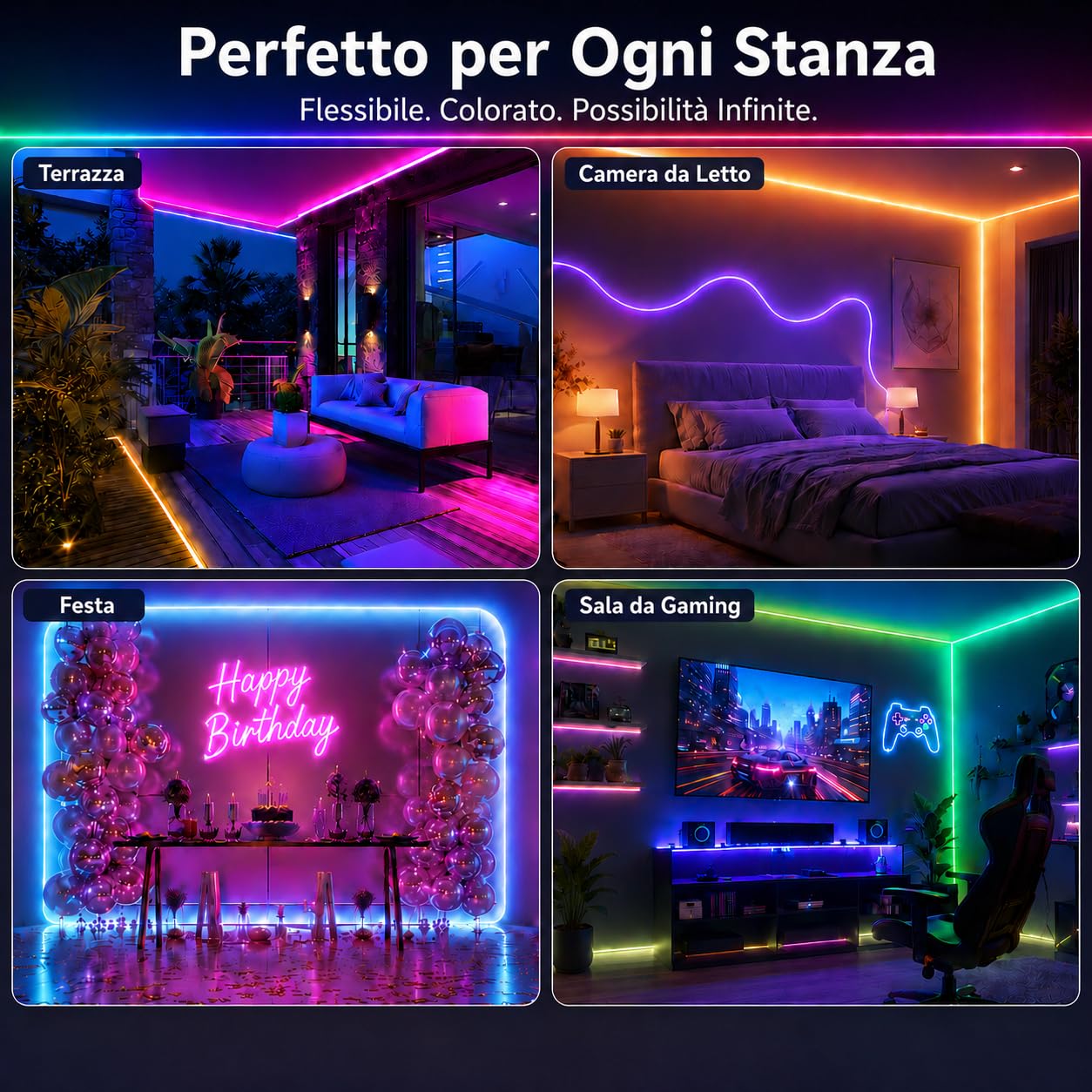 5M Striscia LED Neon, RGB, 24V Silicone Neon Luci LED Flessibile con Telecomando e APP, DIY, Sync Musica, IP65 Impermeabile, per Gioco, Festa e Decorazioni per Interni Esterni