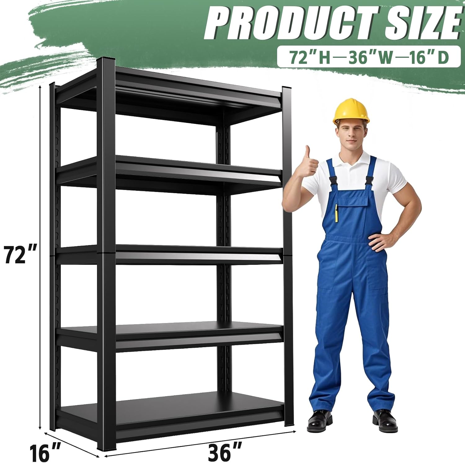 Metal Garage Shelving,Garage Shelves Heavy Duty Shelving Unit Industrial Utility Shelf Organization Rack,Black Storage Shelves (1, Steel-72 H x 36" W x 16" D)
