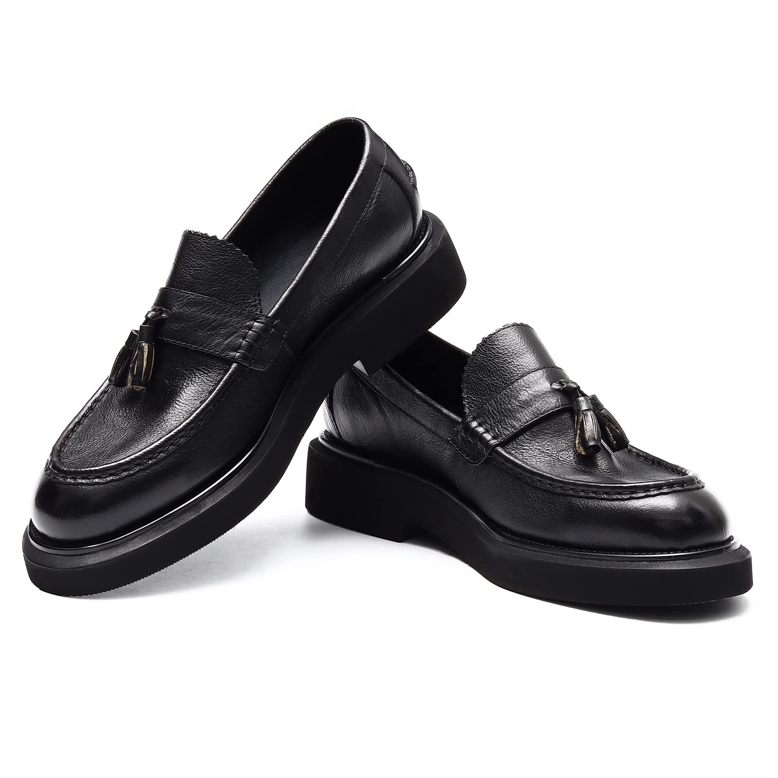 Loafers Cómodos Plataforma para Hombres Mocasines Casuales Negocios Zapatos Slip On en Cuero