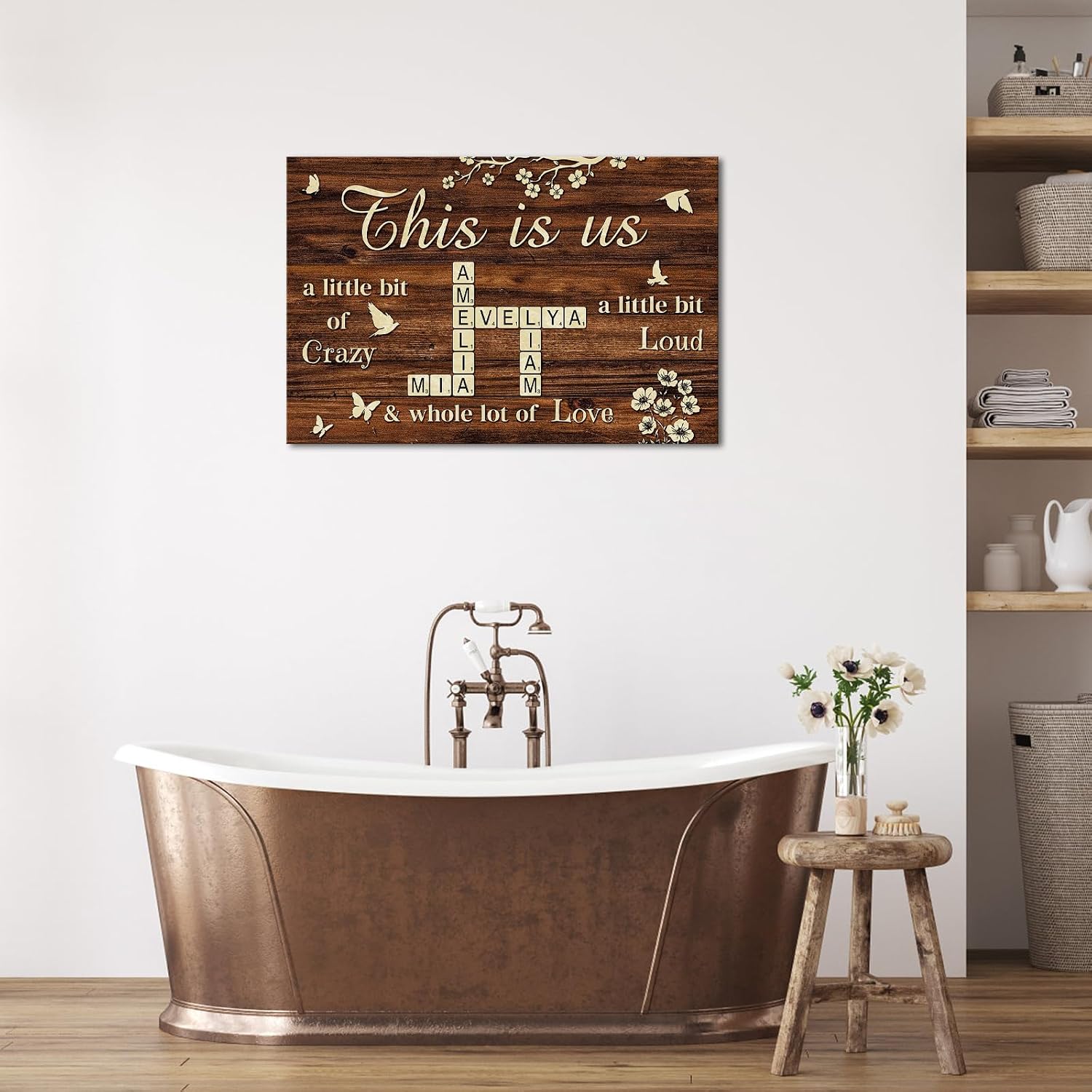 iLOOKLiKE Personalized Family Crossword Scrabble with Names Wall Art Customized Member's Name Puzzle Canvas Prints This is Us Crazy Loud Love Inspirational Quote Artwork Christmas Gifts for Home