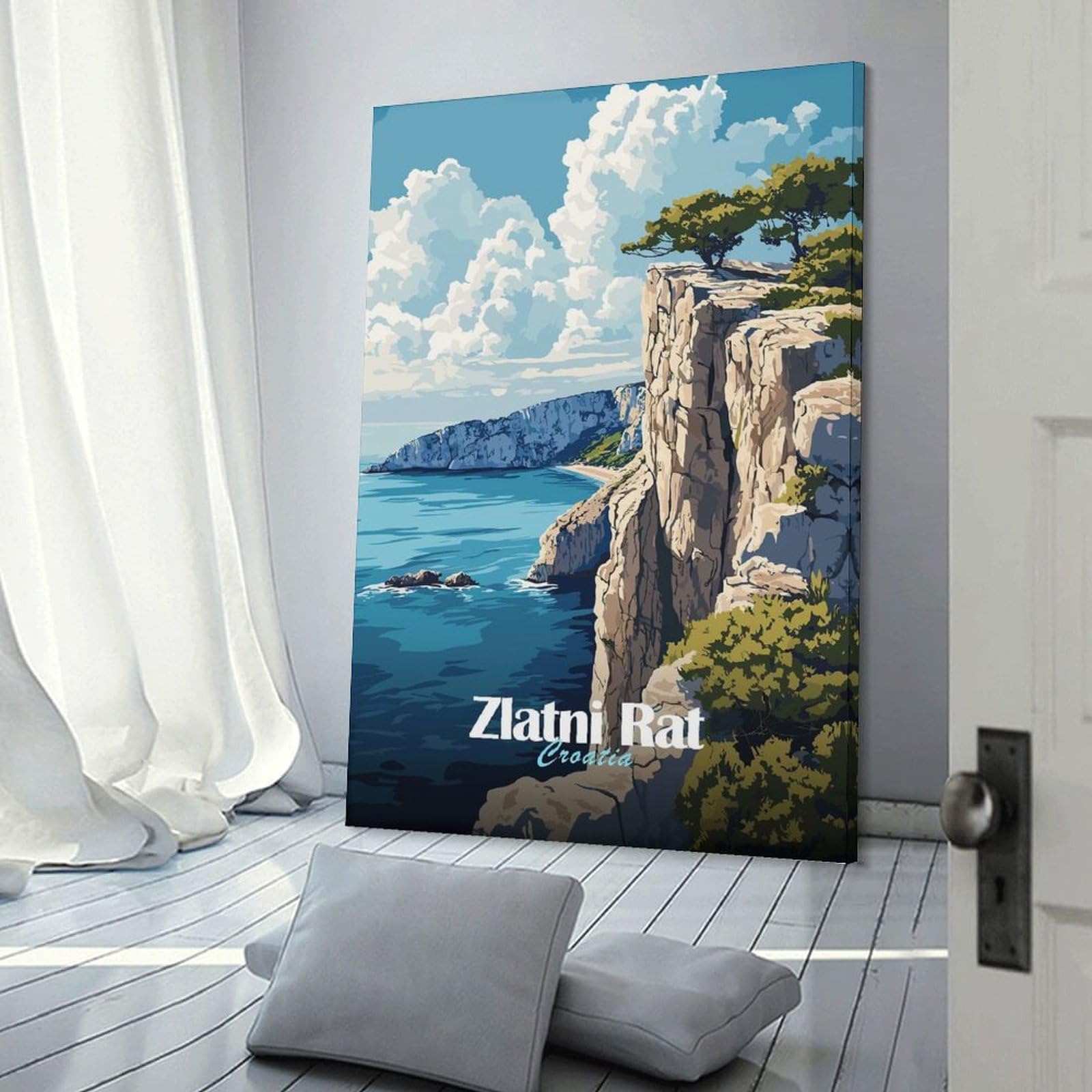 Junmoney Zlatni Rat Croatia Cliffside Home Decor Wall Art 20x30inch(50x75cm), for Restful Interiors, Bedrooms Or Small Rooms, Decorative Wall Art for Cosy Rooms