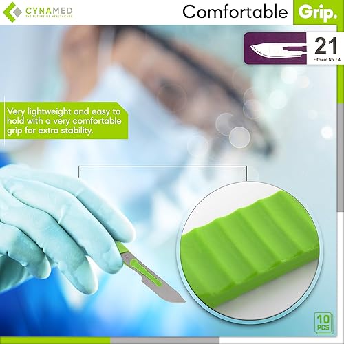 Vista 26 de Cynamed - Bisturí desechable con asas graduadas, cuchillas de acero inoxidable quirúrgico, estéril, bolsas fáciles de quitar (caja de 10), ideal