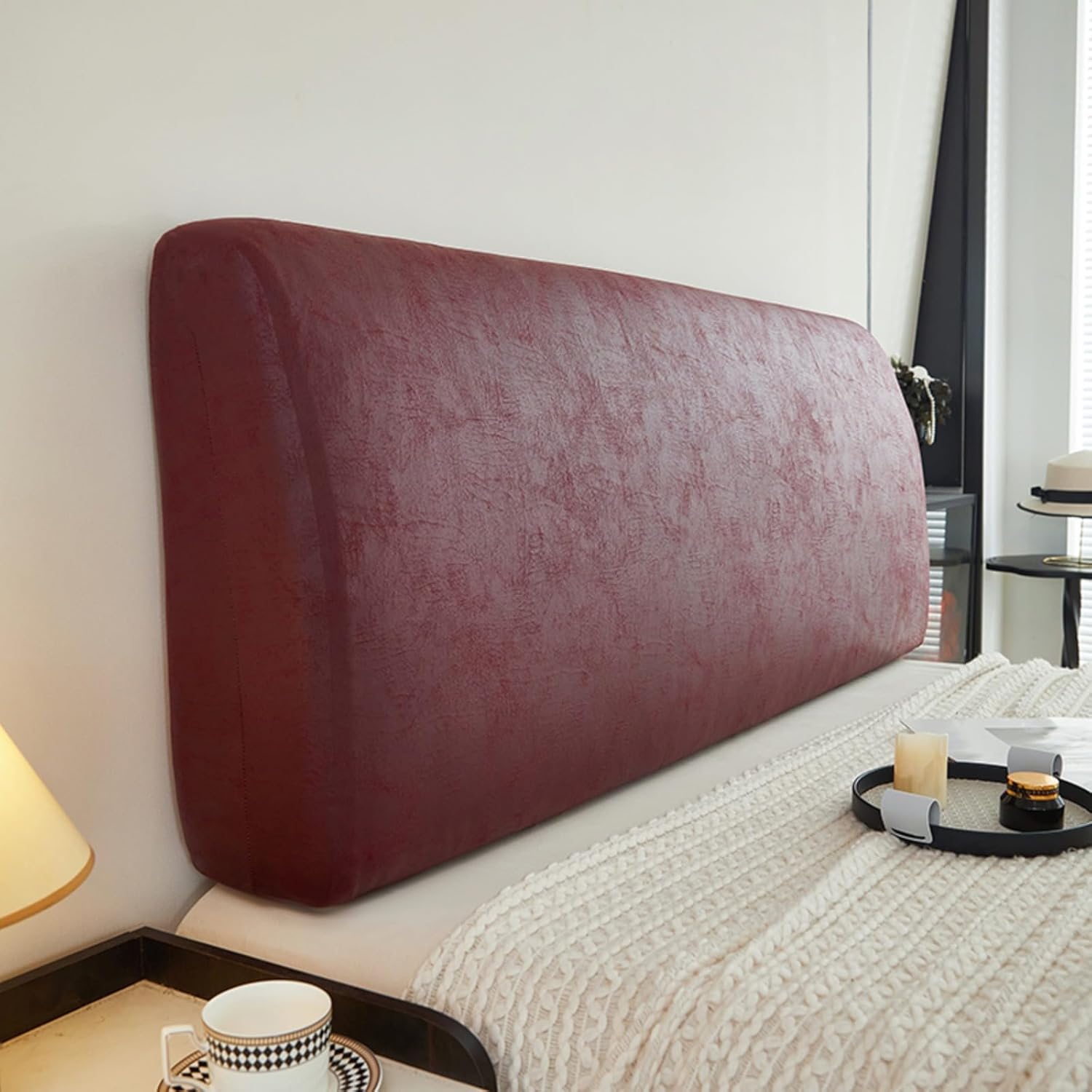 EFELIM Imitated Leather Bed Headboard Slipcover for Queen King Size, Stretch Bed Headboard Cover Retro Dustproof Protector Cover for Bedroom Decor (Brown,King:78.7in)
