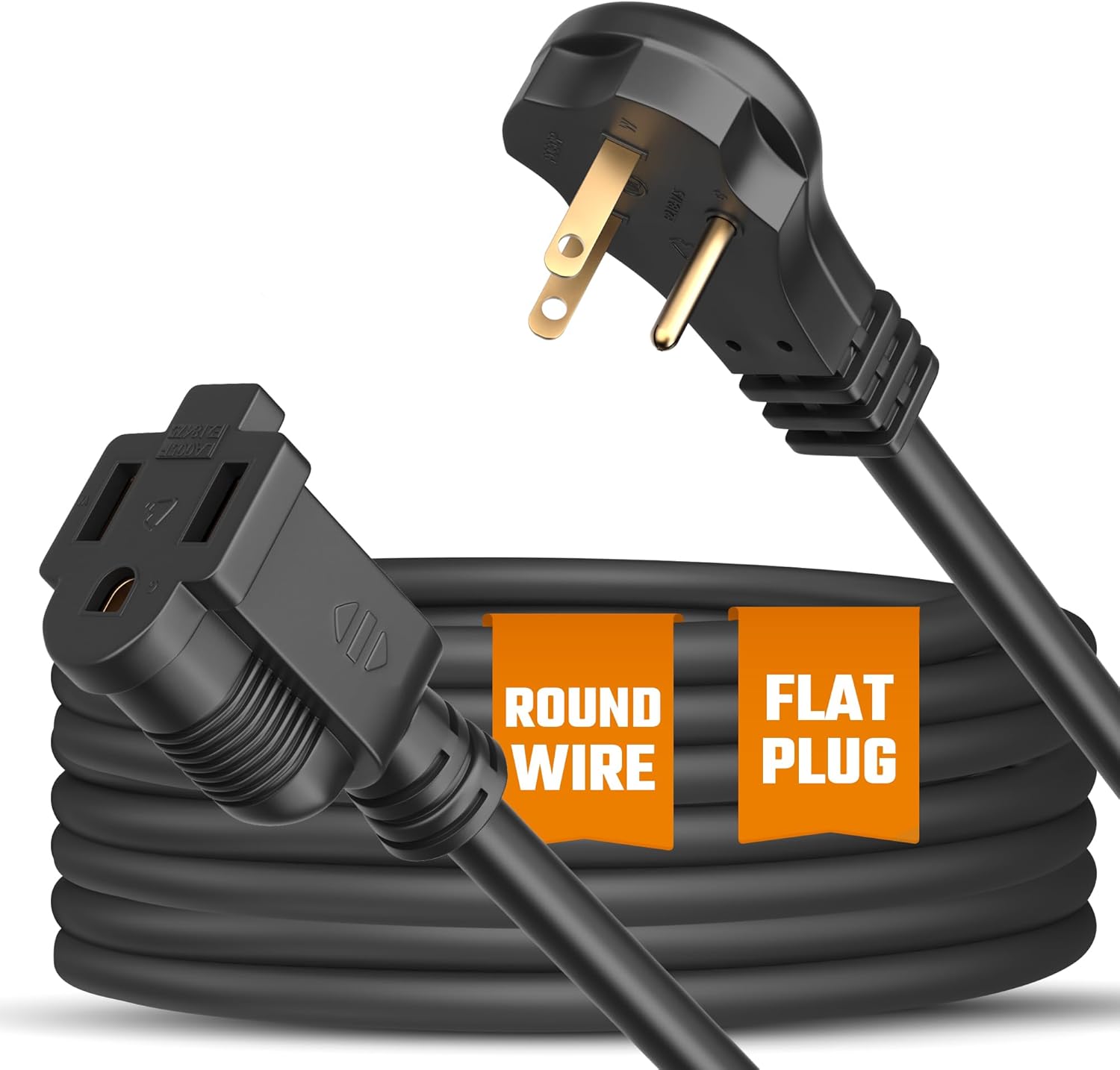 Flat Extension Cord 25 ft for Indoor & Outdoor Use by