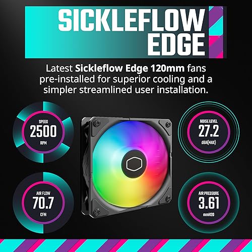 Miniatura 4 de Cooler Master MasterLiquid 240 Atmos ARGB Enfriador líquido AIO de circuito cerrado, bomba personalizada, ventiladores PWM de borde de flujo