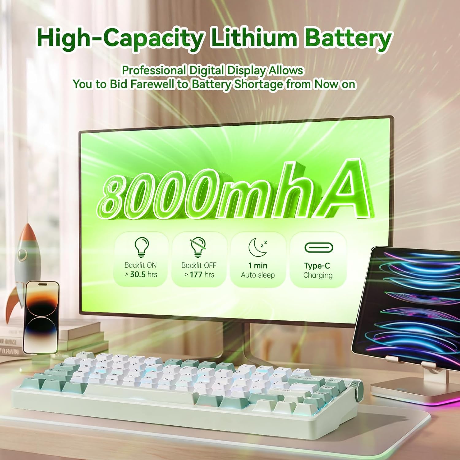 Aula Nova75 Mechanical Gaming Keyboard 8000mAh,Gasket Mounted with 75% Compact Layout,RGB Backlit,Custom Hot Swappable,Bluetooth Wireless /2.4GHz/USB-C Cream Keyboard Gaming for Win/Mac/iOS/Android - Image 7