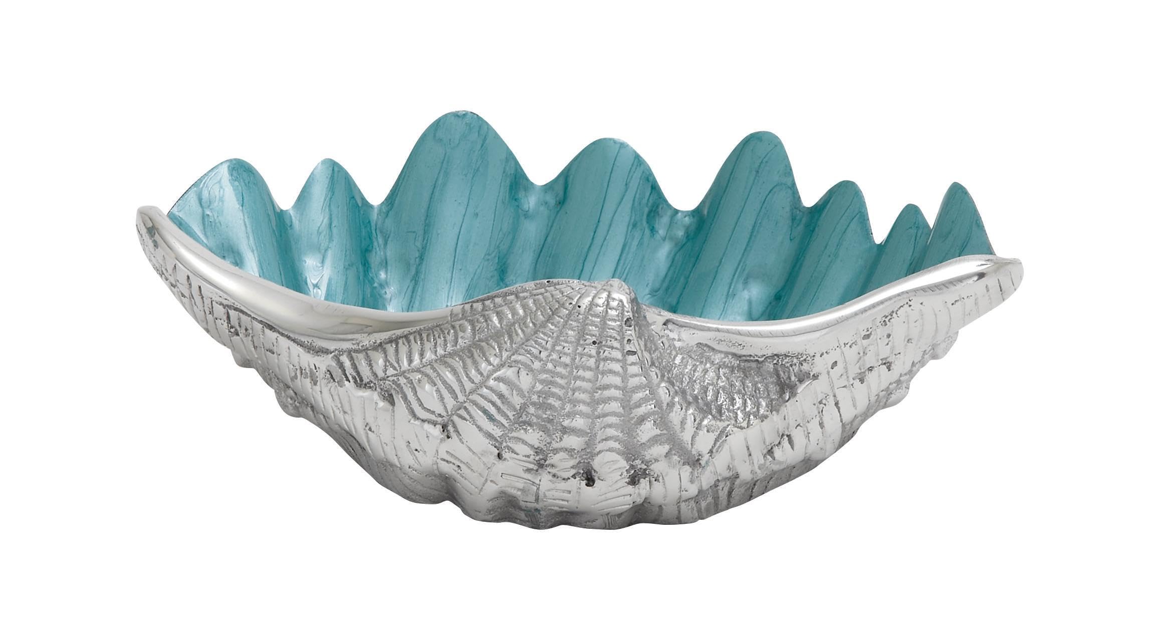 Deco 79 Aluminum Metal Shell Serving Bowl Shell with Enamel Interior, 12" x 9" x 3", Teal