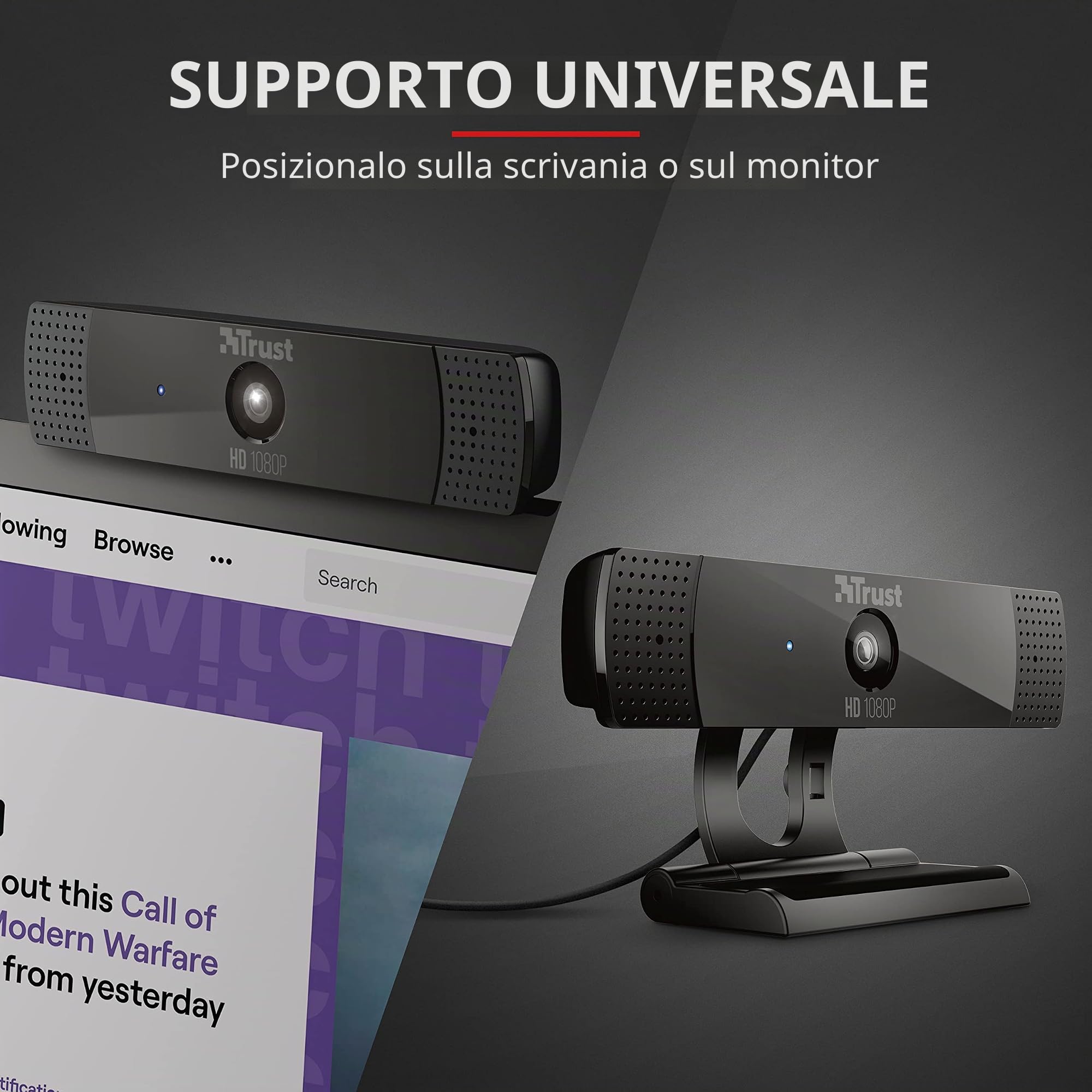 Trust Gxt 1160 Vero Webcam Full Hd 1080P Con Microfono Integrato, Nero
