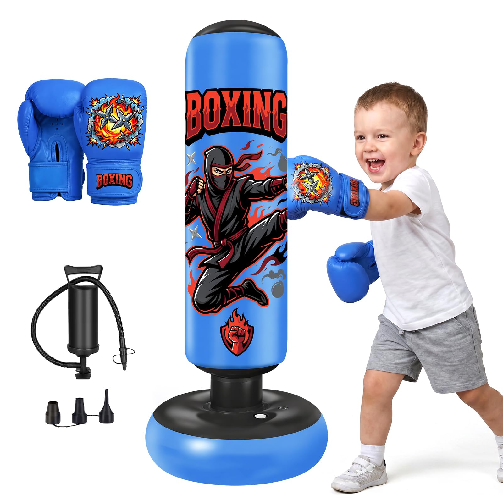 Pungiball per Bambini Sacco da Boxe con Guantoni e Pompa