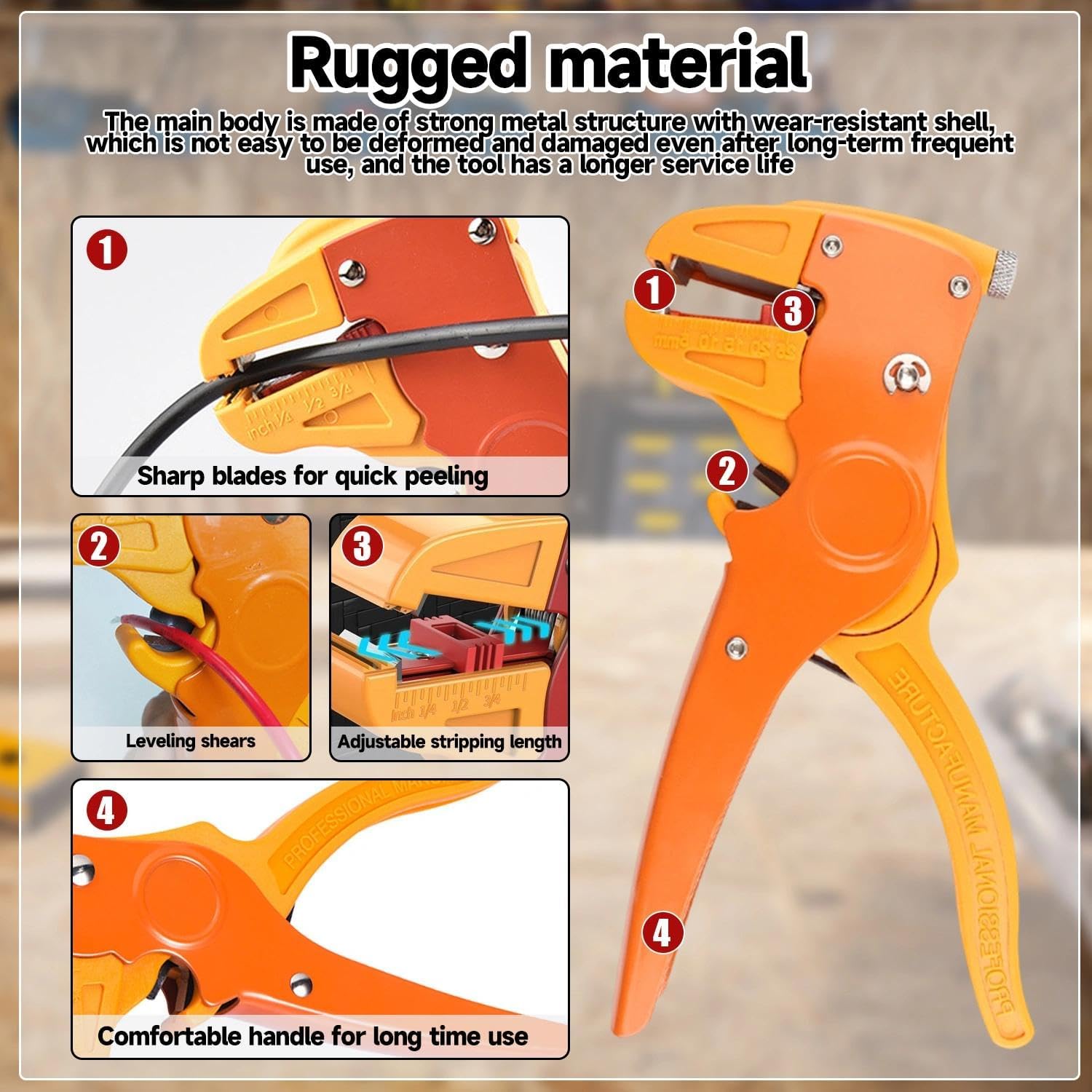 Wire Stripper and Cutter Tool with Adjustable Gauge Self-Adjusting Duckbill Design Electrical Cable Stripping Pliers