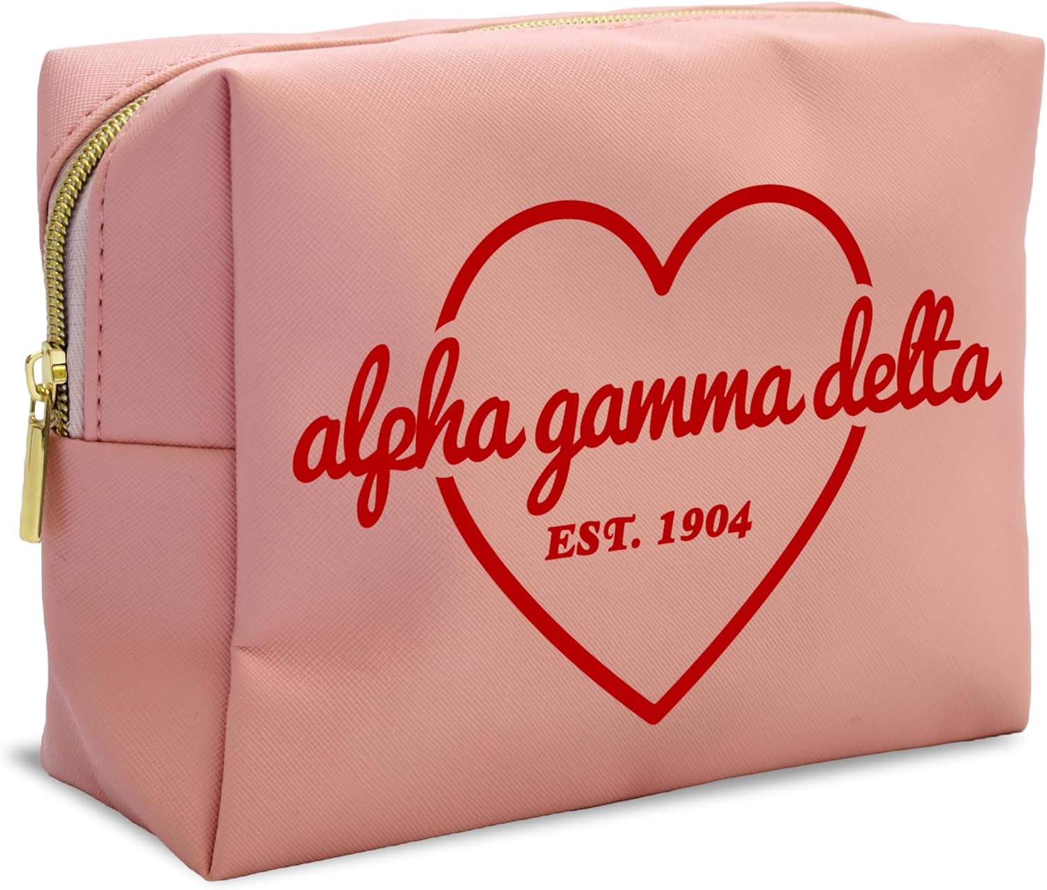 Sorority Shop Alpha Gamma Delta Makeup Bag - Multi-Purpose PU Leather, Water-Resistant Makeup travel bag with Licensed Design and Zipper Closure, Perfect Alpha Gamma Delta Sorority Gifts for Women
