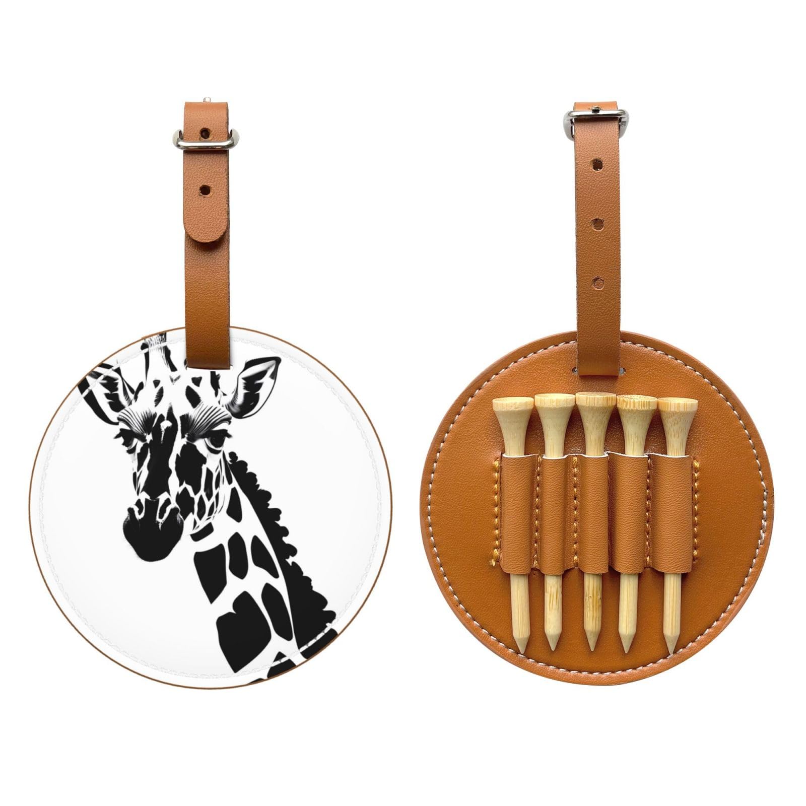 Black and White Giraffe Brown Printed Golf tee Storage Bag - Portable Design, Easy to Organize tee