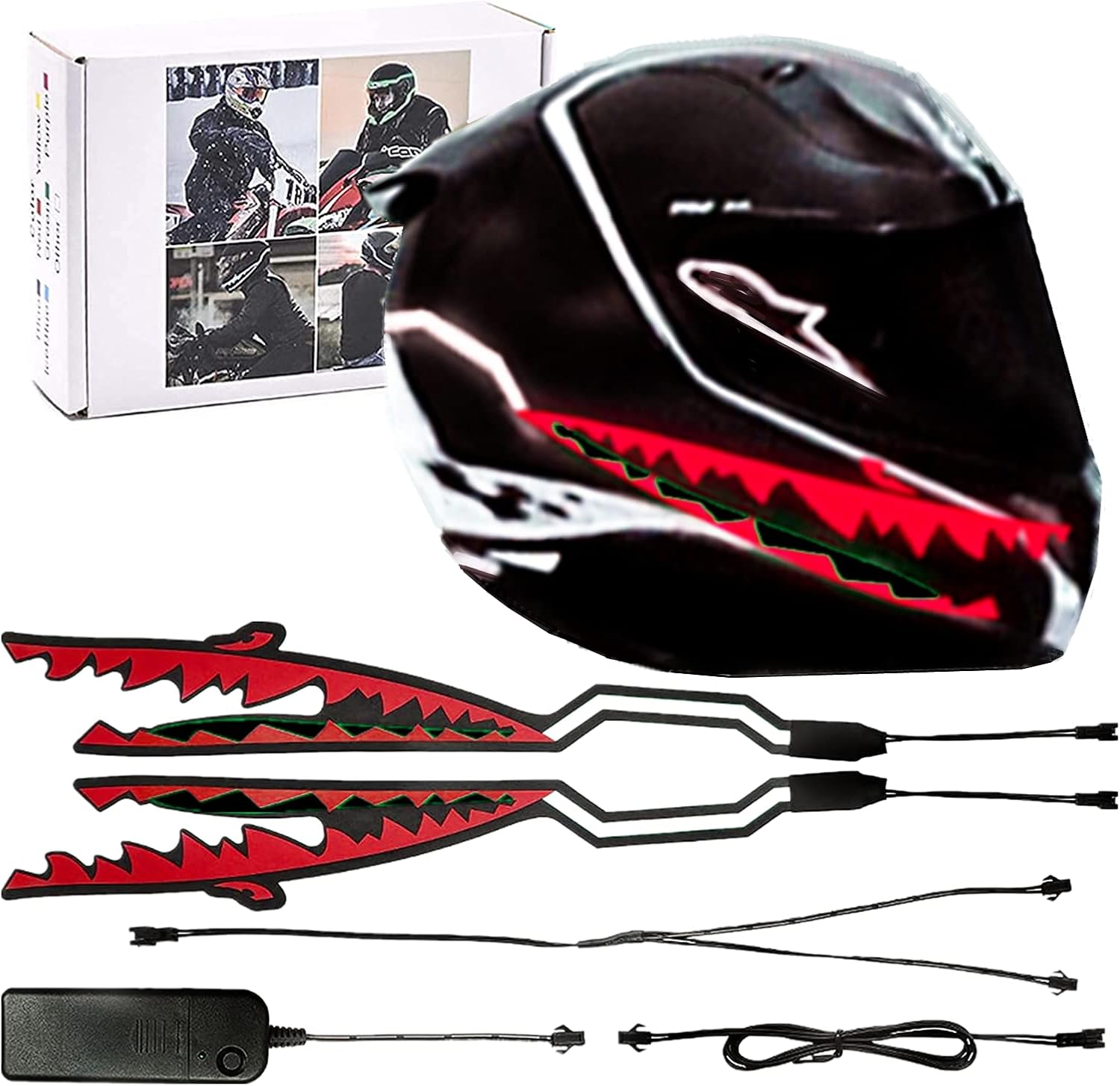 Motorcycle Flash Light Strip for Night Riding, Shark Shape EL Signal Wire Light for Motorcycle Red