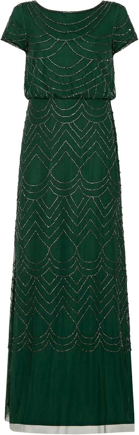 Adrianna Papell Womens Short Sleeve Blouson Beaded Gown