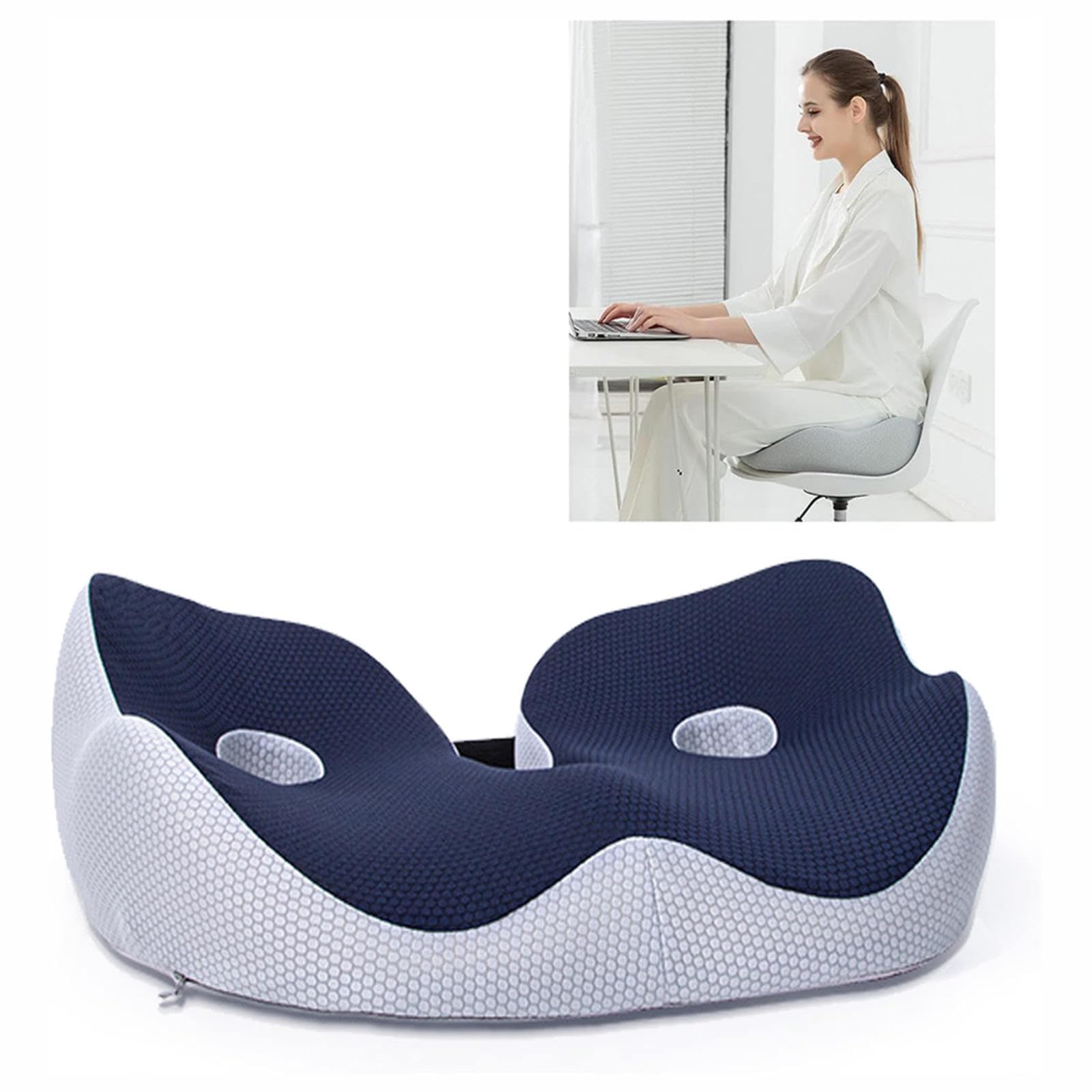 HAZARA Cojín Antiescaras, Cojin Hemoroides Lavable Ergonómico, Cojin Ortopedico para Sentarse para Oficina,Automóvil,Silla De Ruedas, Silla Escolar,B-Blue