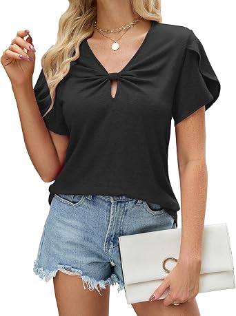 T Shirts Short Sleeve for Women V Neck Tees Fashion Loose Tops Casual Summer Outfits Clothes Beach 2025 Trendy