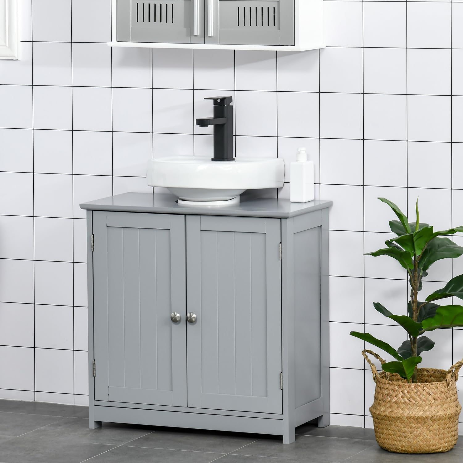 Pedestal Sink Storage Cabinet, Vanity Base Cabinet, Under Sink Bathroom Cabinet with U-Shape Cut-Out and Adjustable Internal Shelf, Gray
