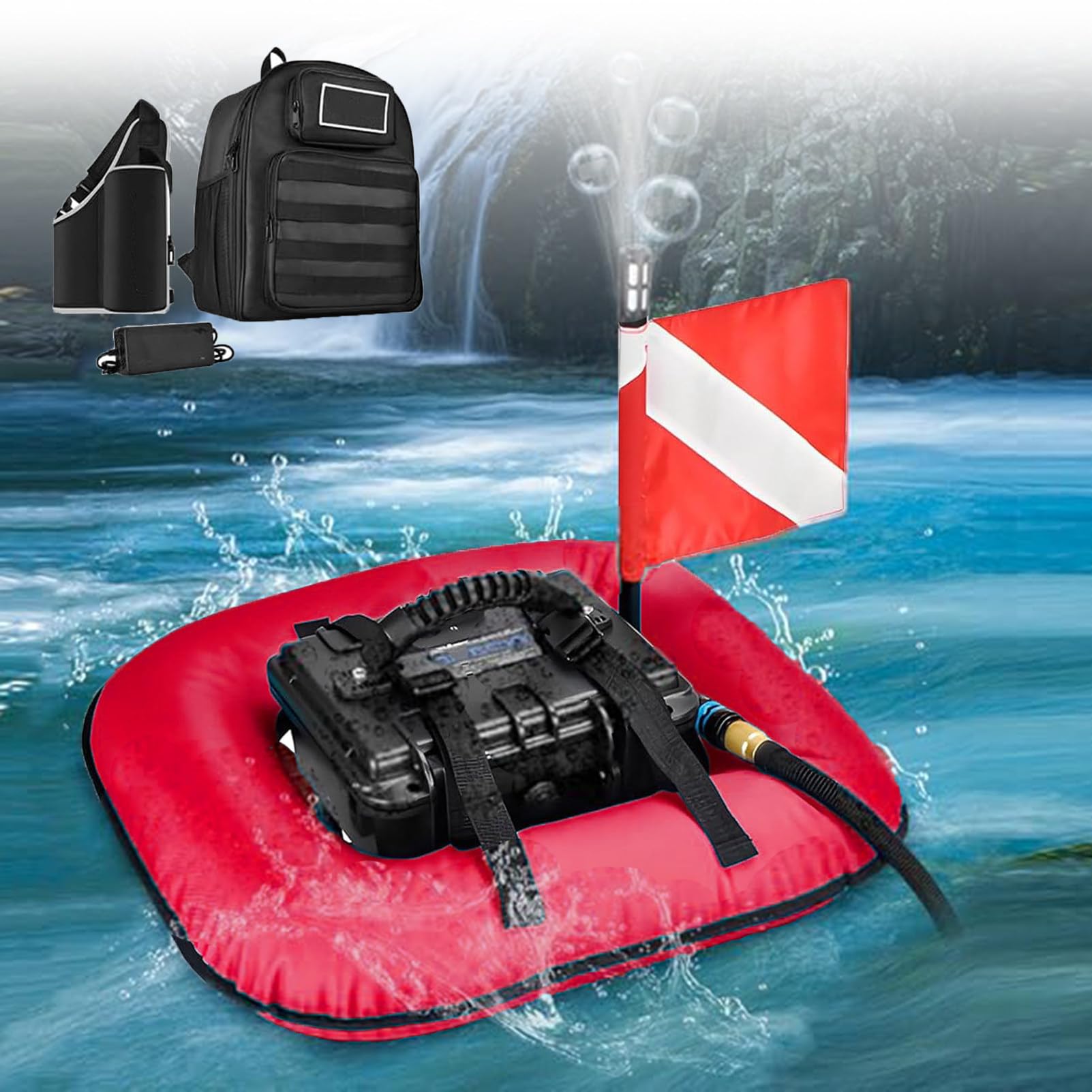 NzEupno Diving Ventilator Scuba Tank Diving System, 60-70 Min Hookah Air Buddy Underwater Breathing System, Portable Rechargeable Lungs Breathing Device Red-1Battery