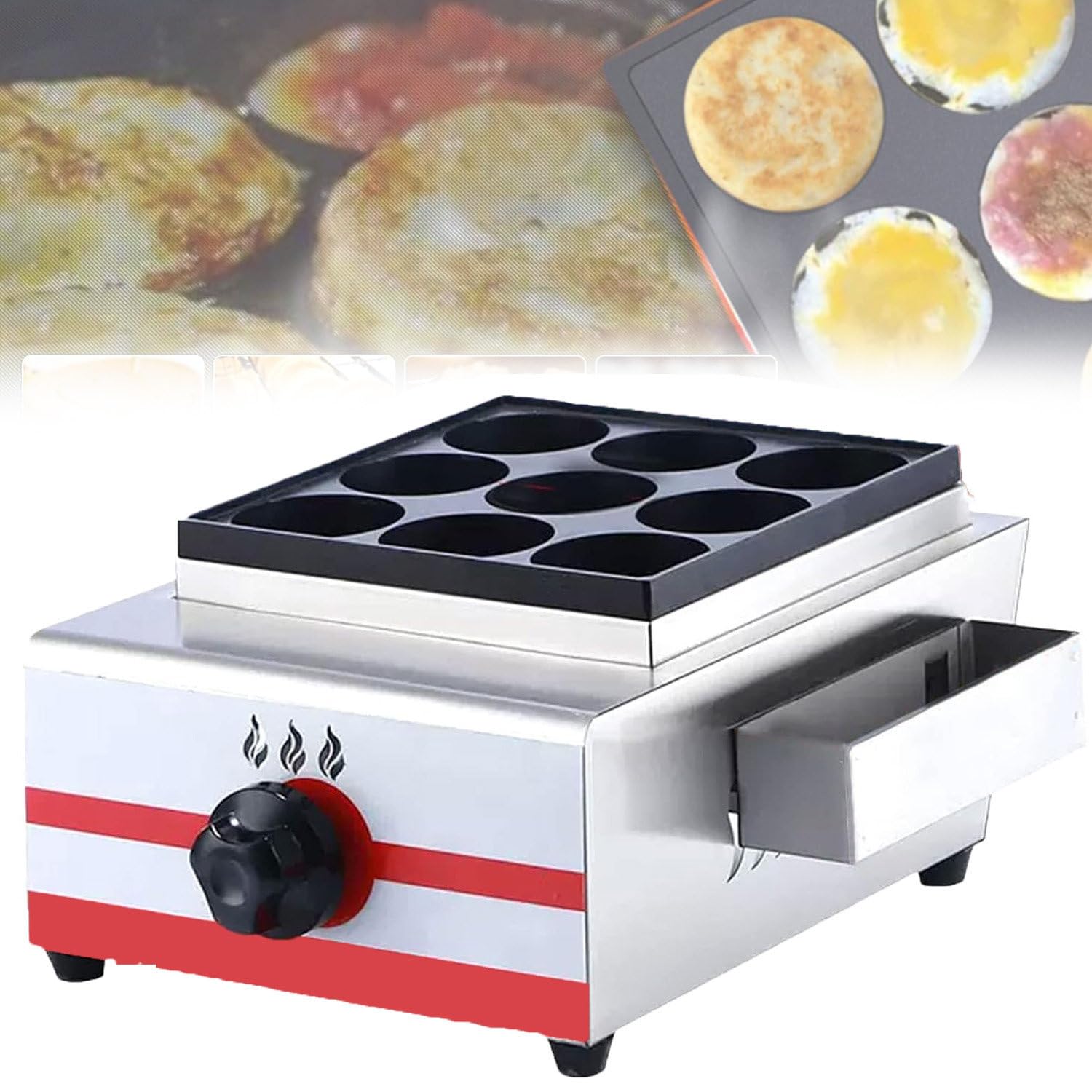 Commercial Gas Egg Burger Machine,Griddle Egg Burger Machine,9/18/34kong, Rapid Heating,Individual Knob Control,For Home Cafes Baker 9