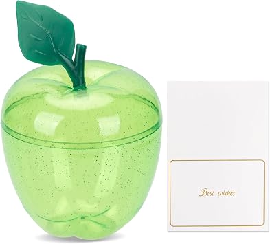 TIEYIPIN Large Green Apple Container with Blank Cards, Plastic Apple Shaped Gift Box Candy Jar, Back to School Teacher Appreciation Gift, Wedding Party Favor, Christmas Decorations Supplies