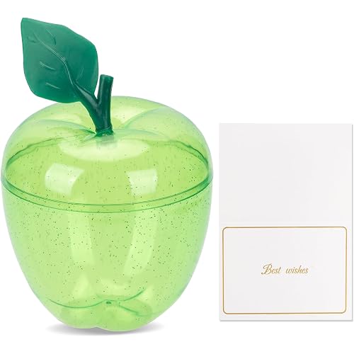 TIEYIPIN Large Green Apple Container with Blank Cards, Plastic Apple Shaped Gift Box Candy Jar, Back to School Teacher Appreciation Gift, Wedding Party Favor, Christmas Decorations Supplies